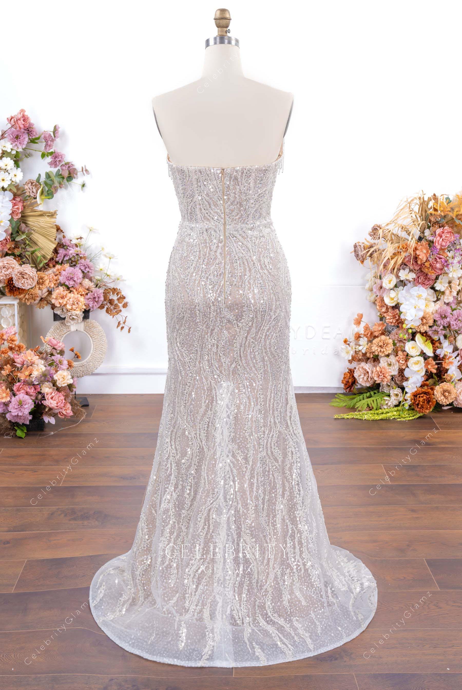sparkly sequin sweep train formal gown