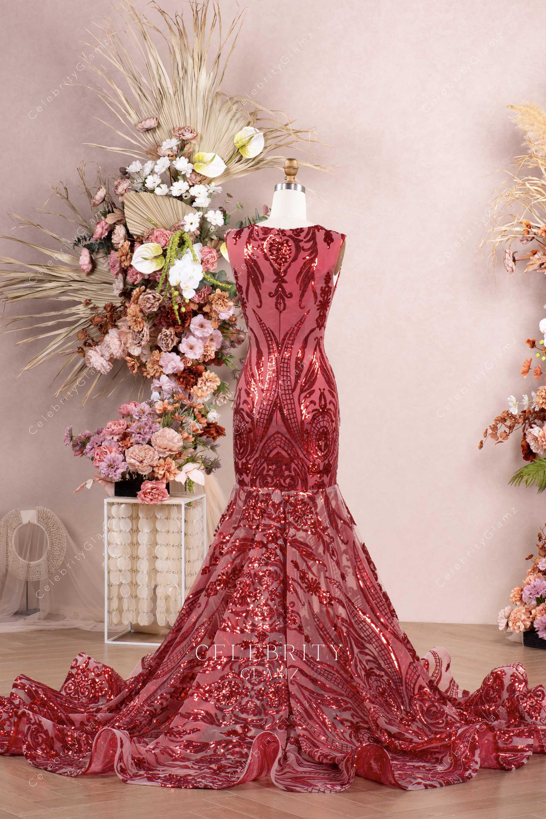 sparkly wine sequin mermaid formal dress