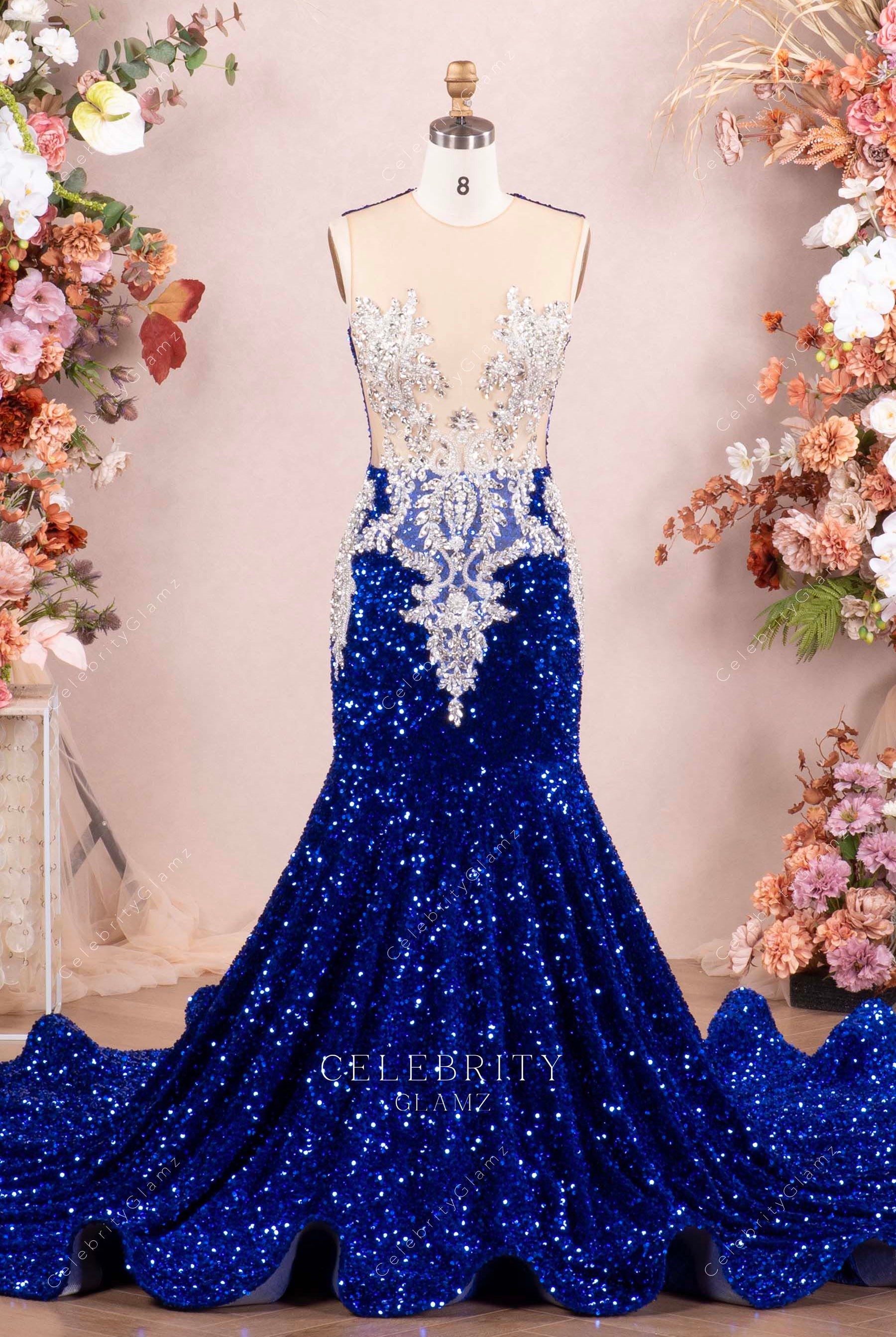 sparkly royal blue mermaid prom dress