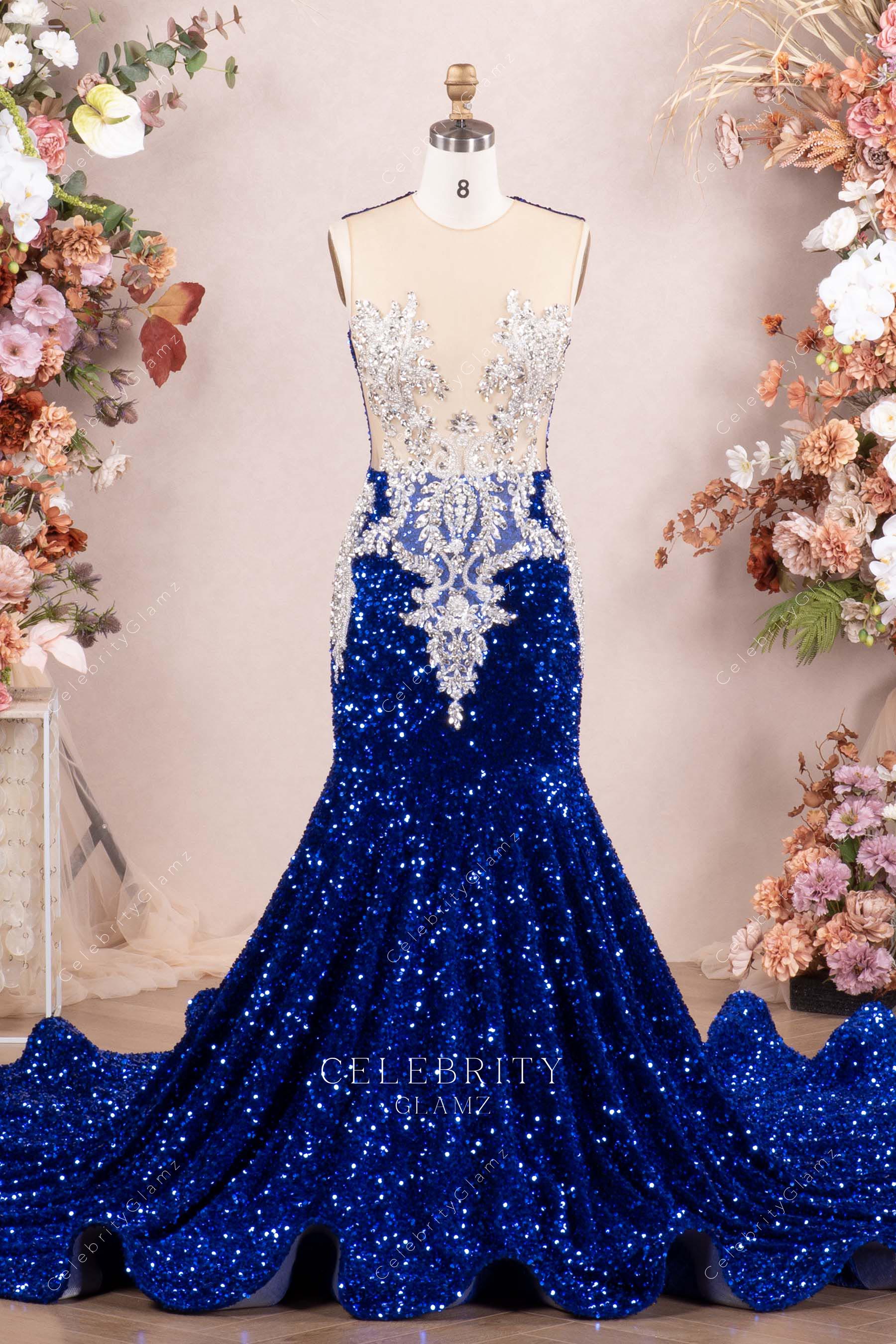 sparkly royal blue mermaid prom dress