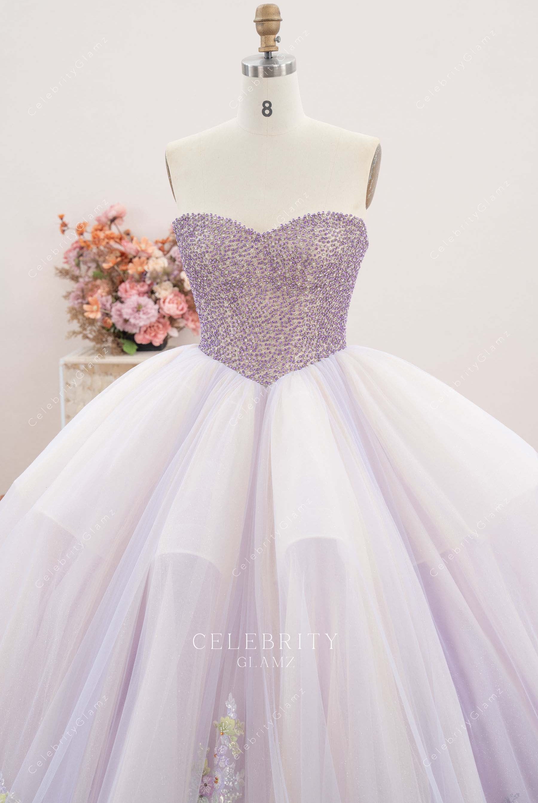 strapless crystals corset Quinceanera gown