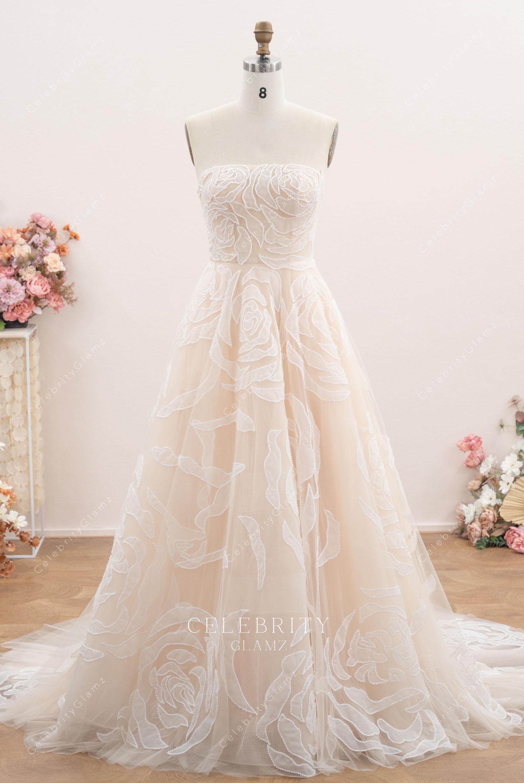 strapless lace a line bridal dress