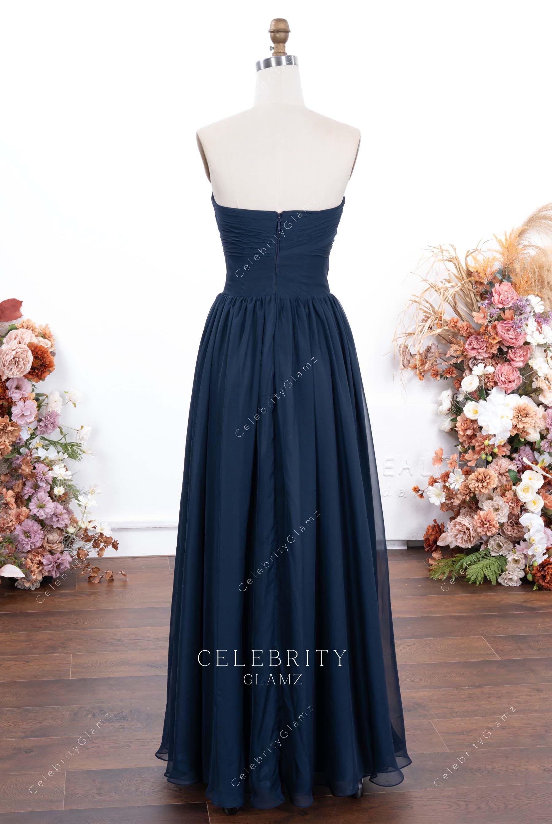 strapless open back bridesmaid dress