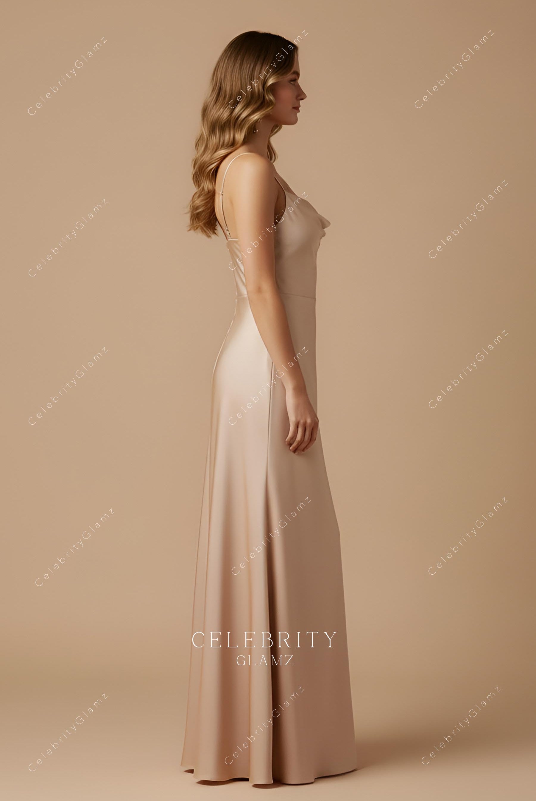 taupe fit flare floor length bridesmaid dress