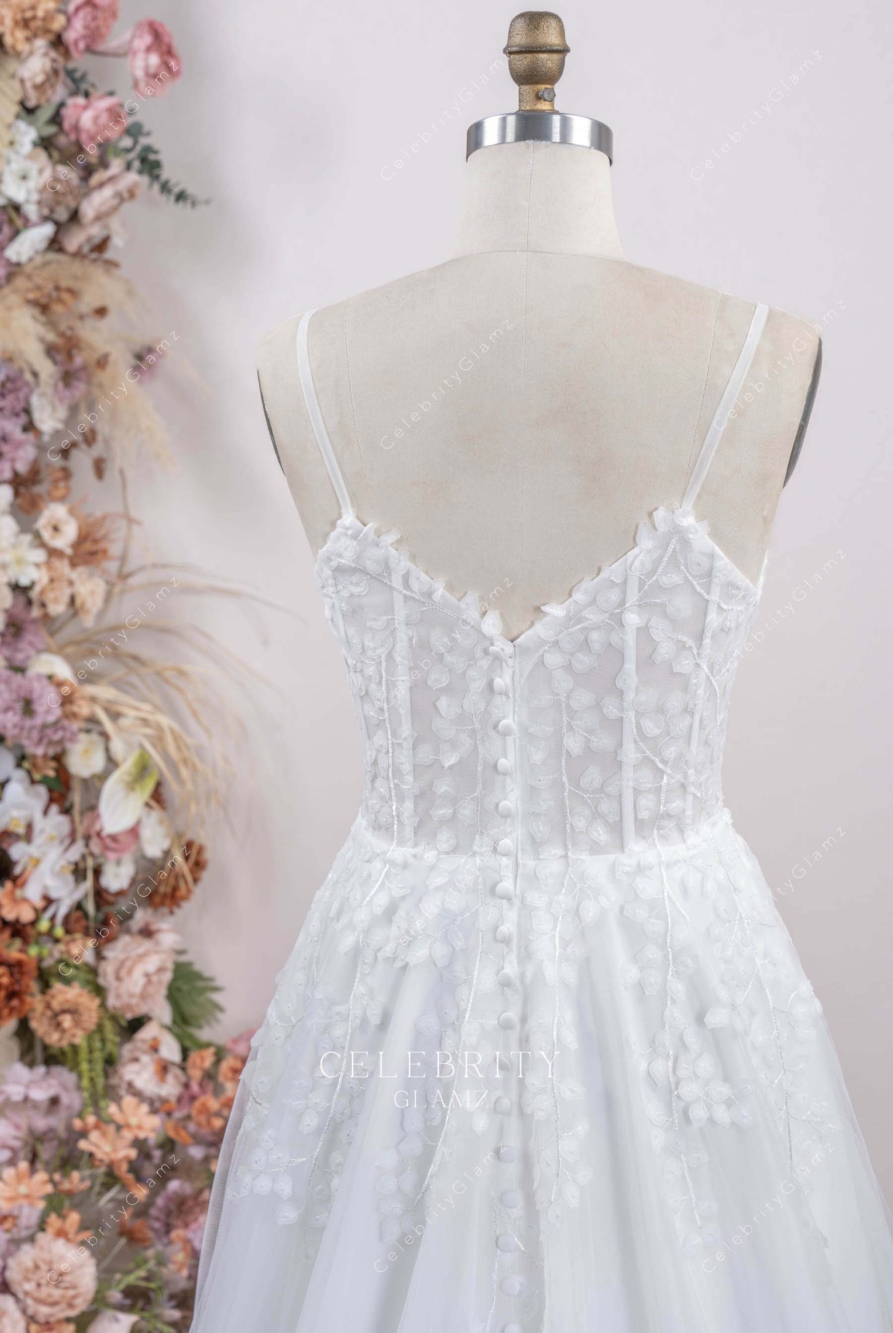 thin straps illusion corset wedding dress