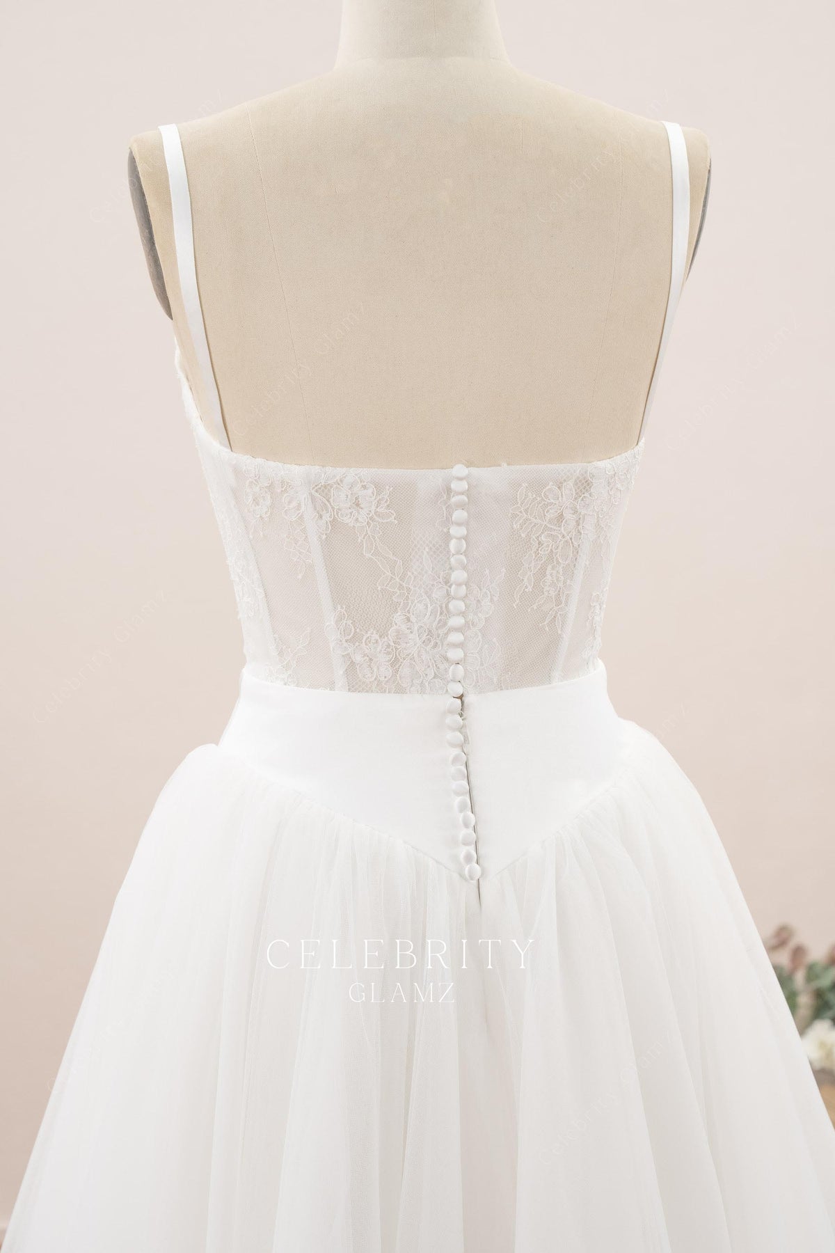 thin straps illusion open back wedding dress