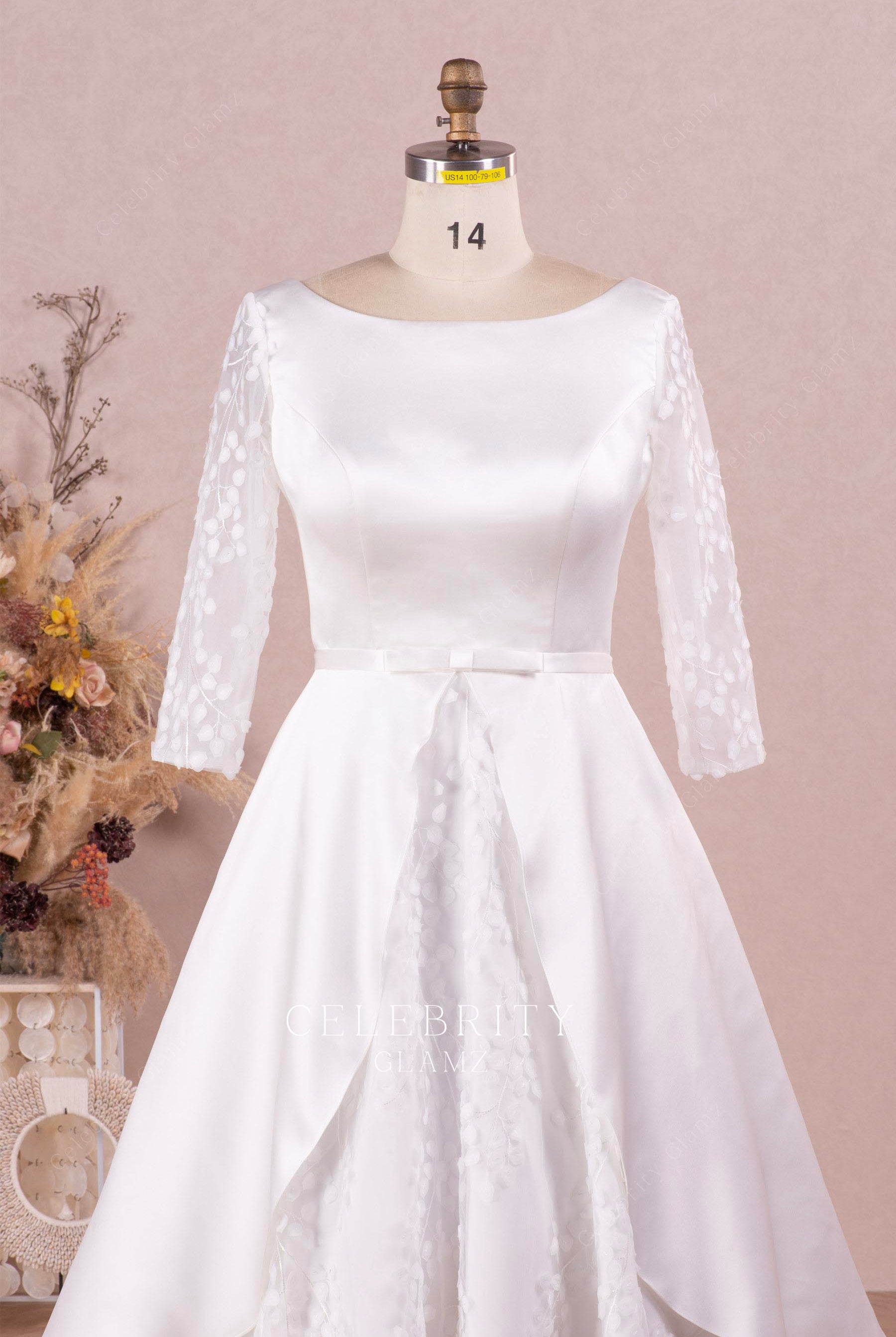 three quarter sleeve wedding dress