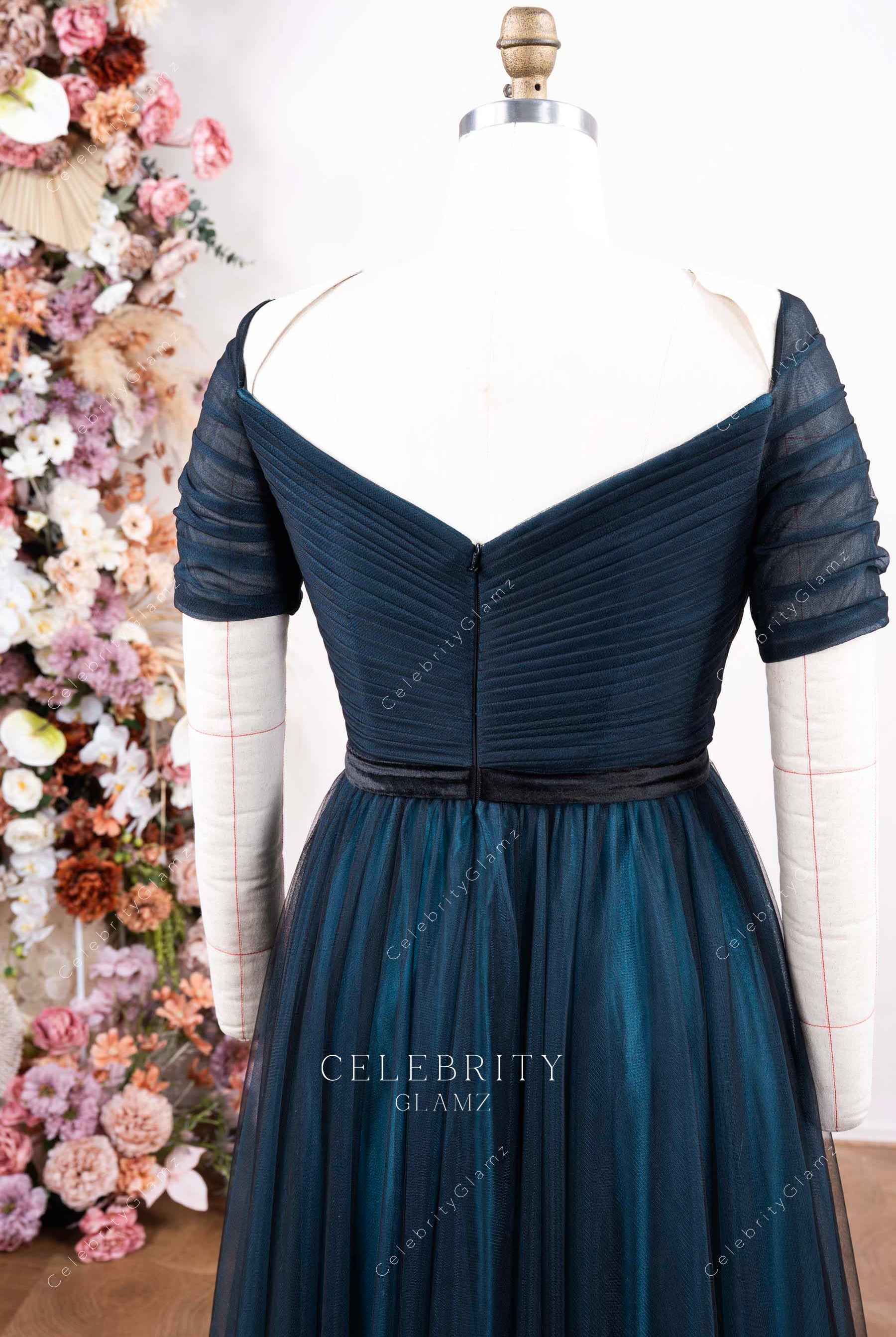 tulle short sleeve mother of bride dress