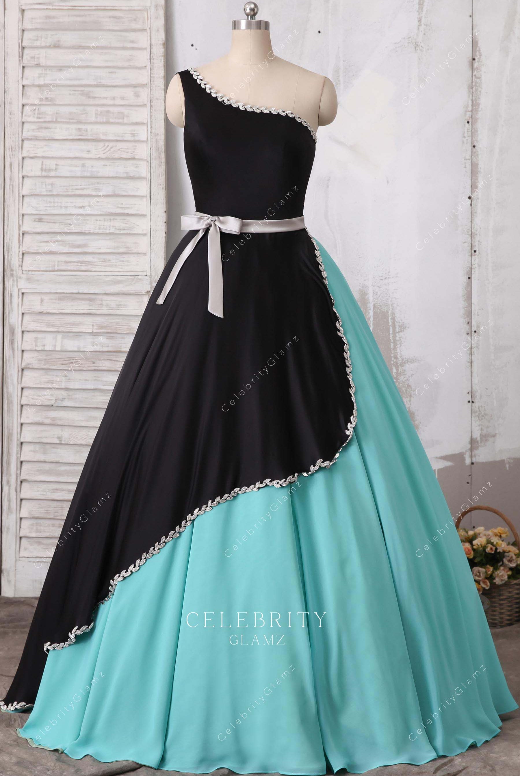 two tone a line prom dress