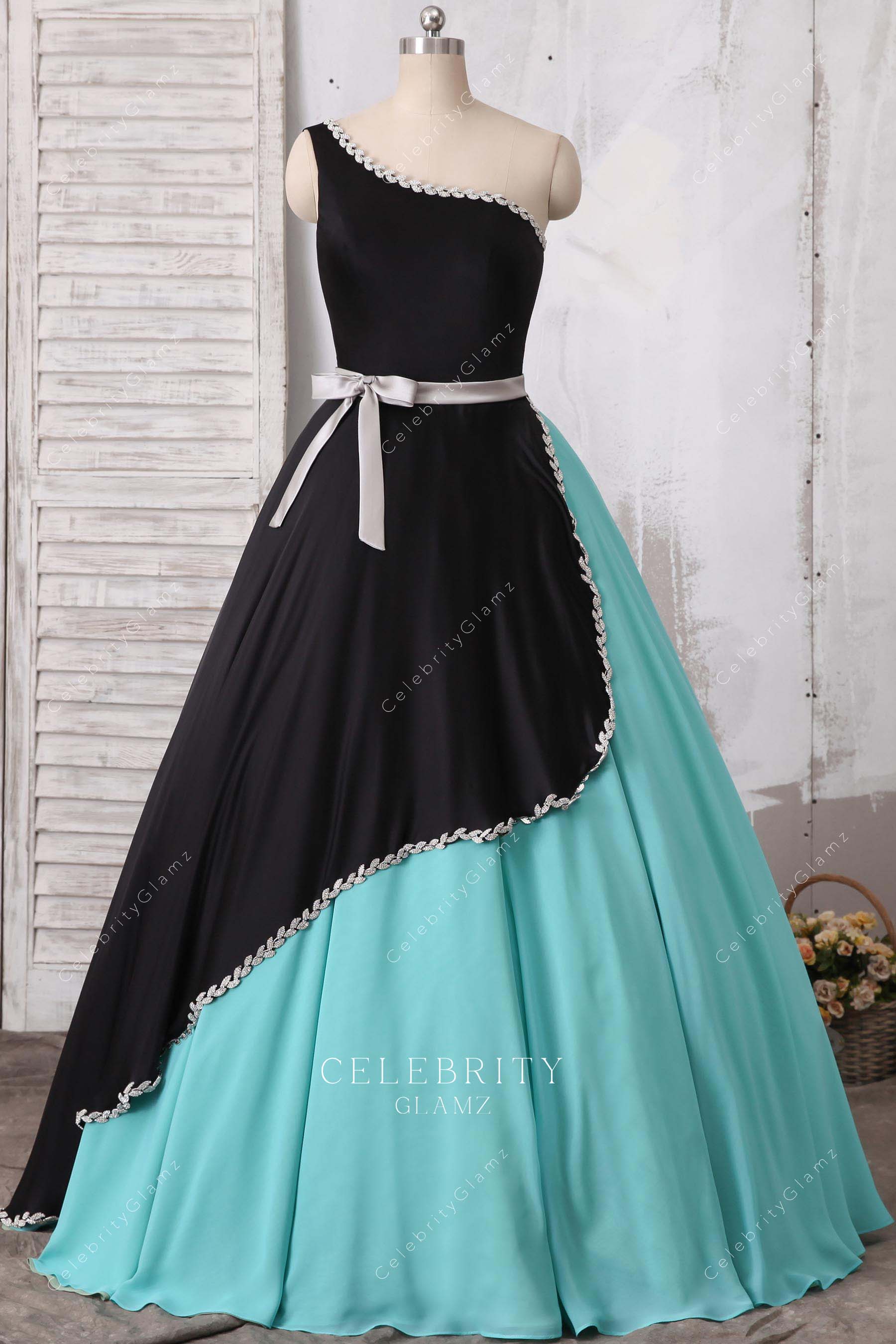 two tone a line prom dress