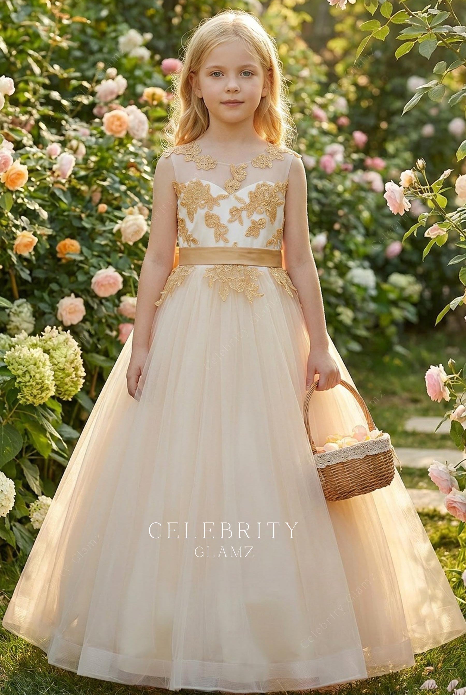 two tone a line tulle flower girl dress