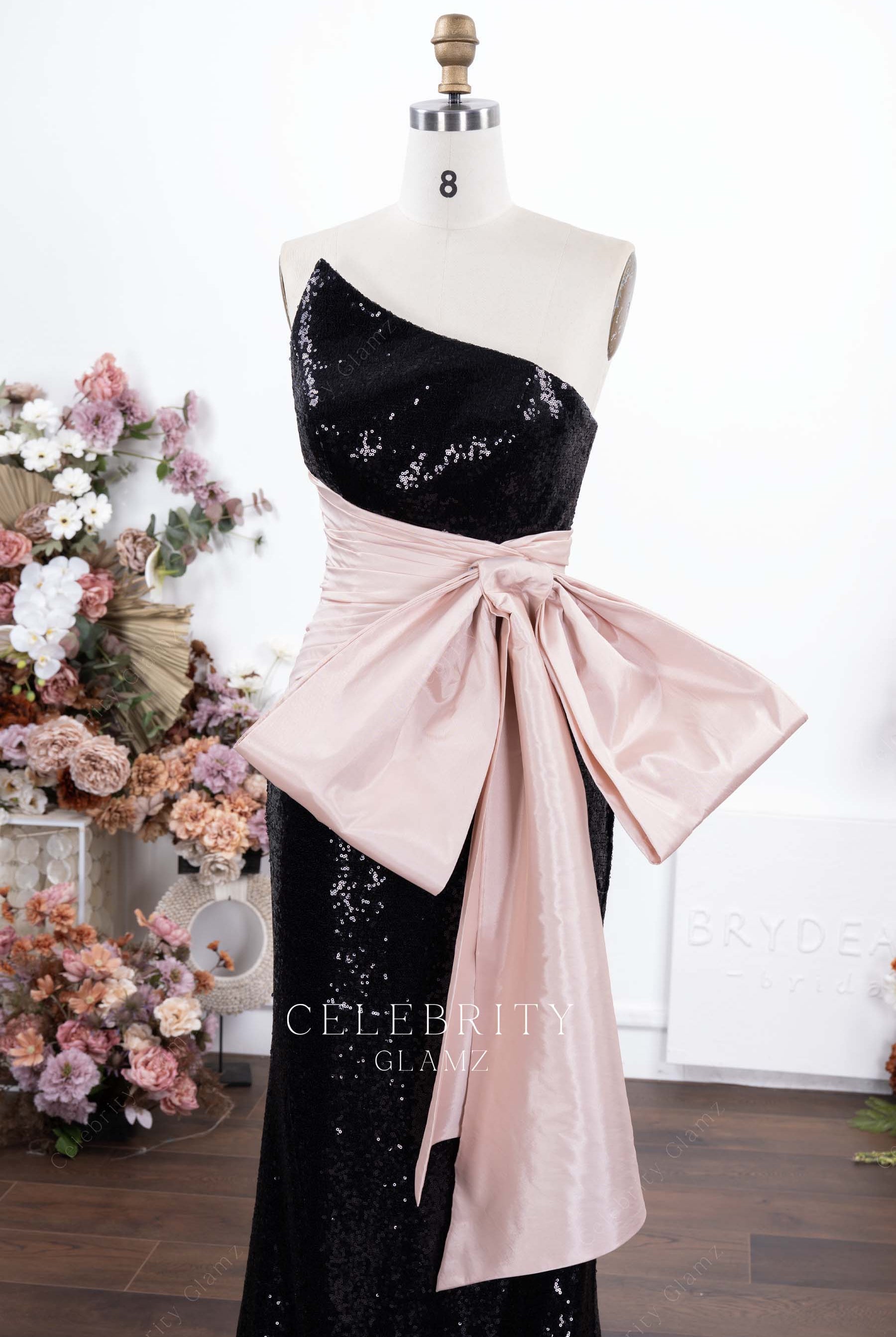 two tone asymmetrical neckline formal dress
