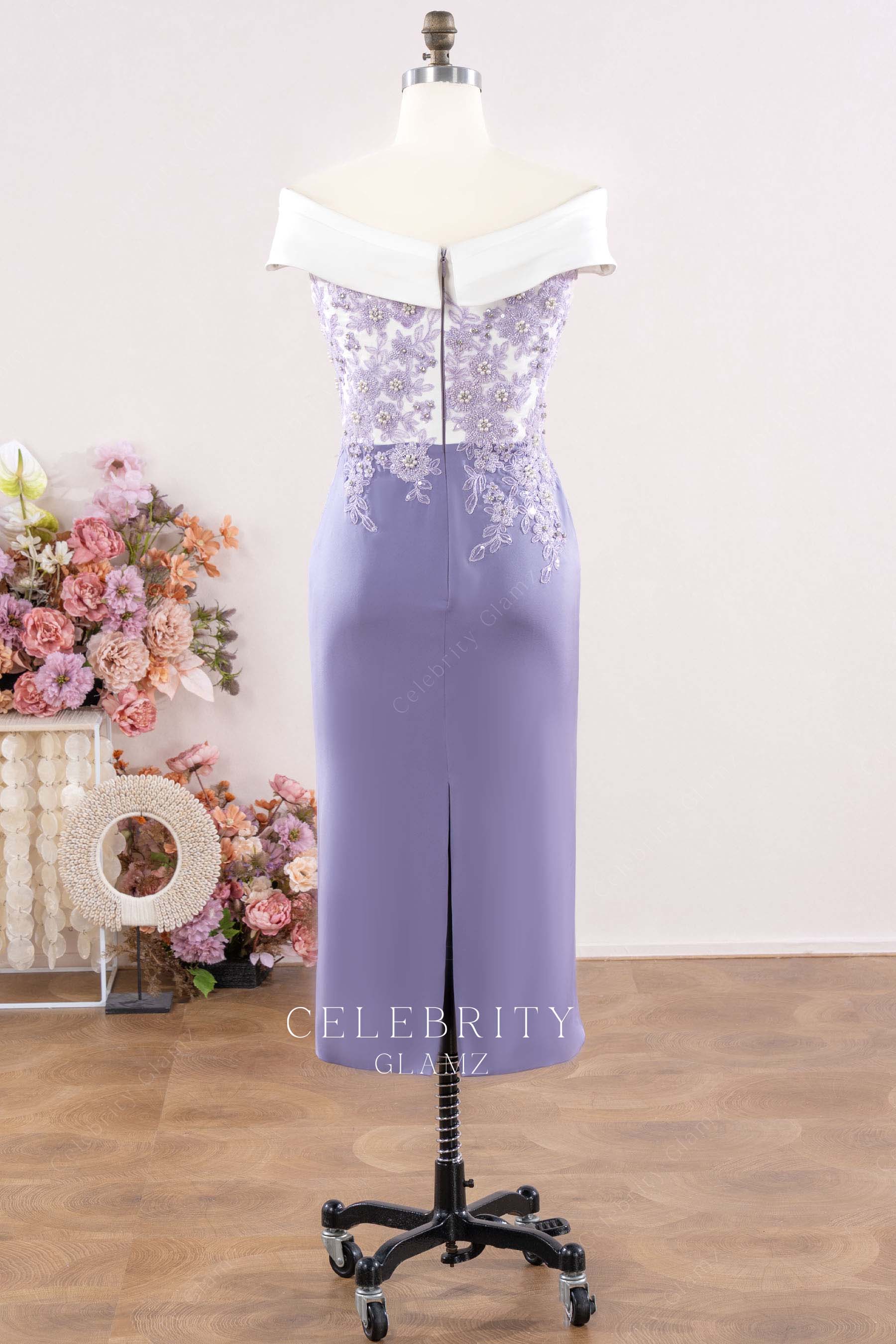 two tone back slit mother of bride dress