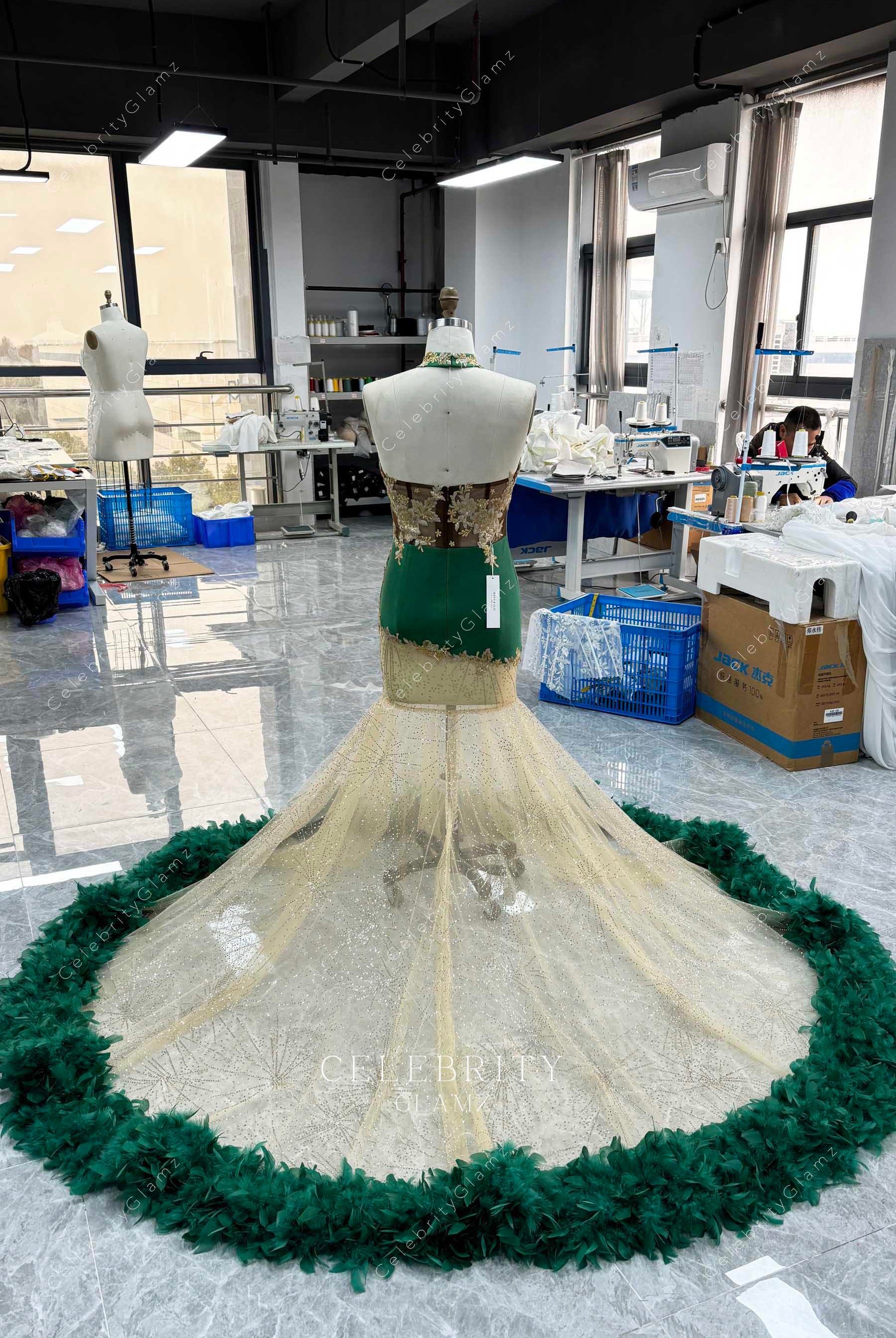 two tone chapel train prom dress