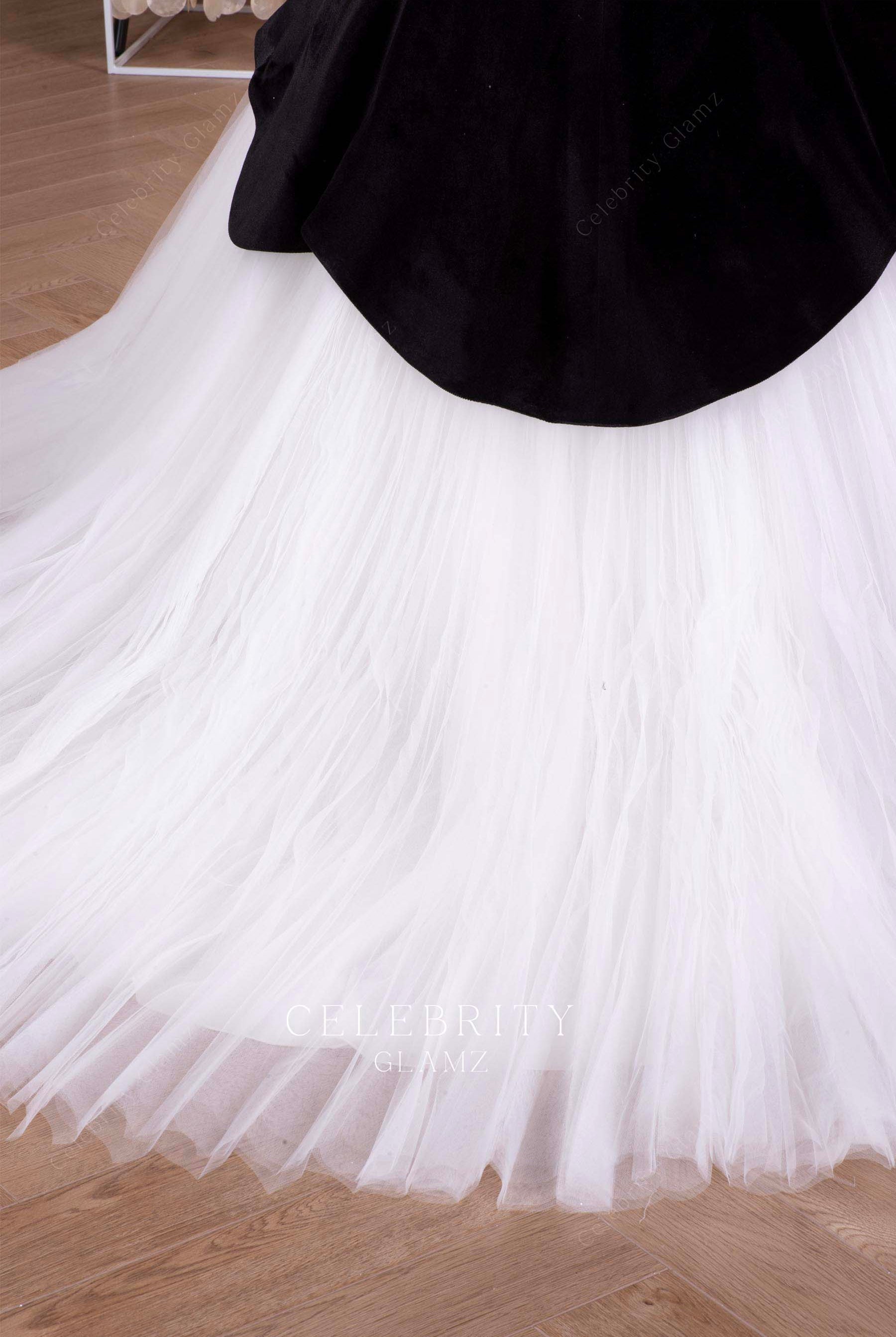 two tone court train formal dress