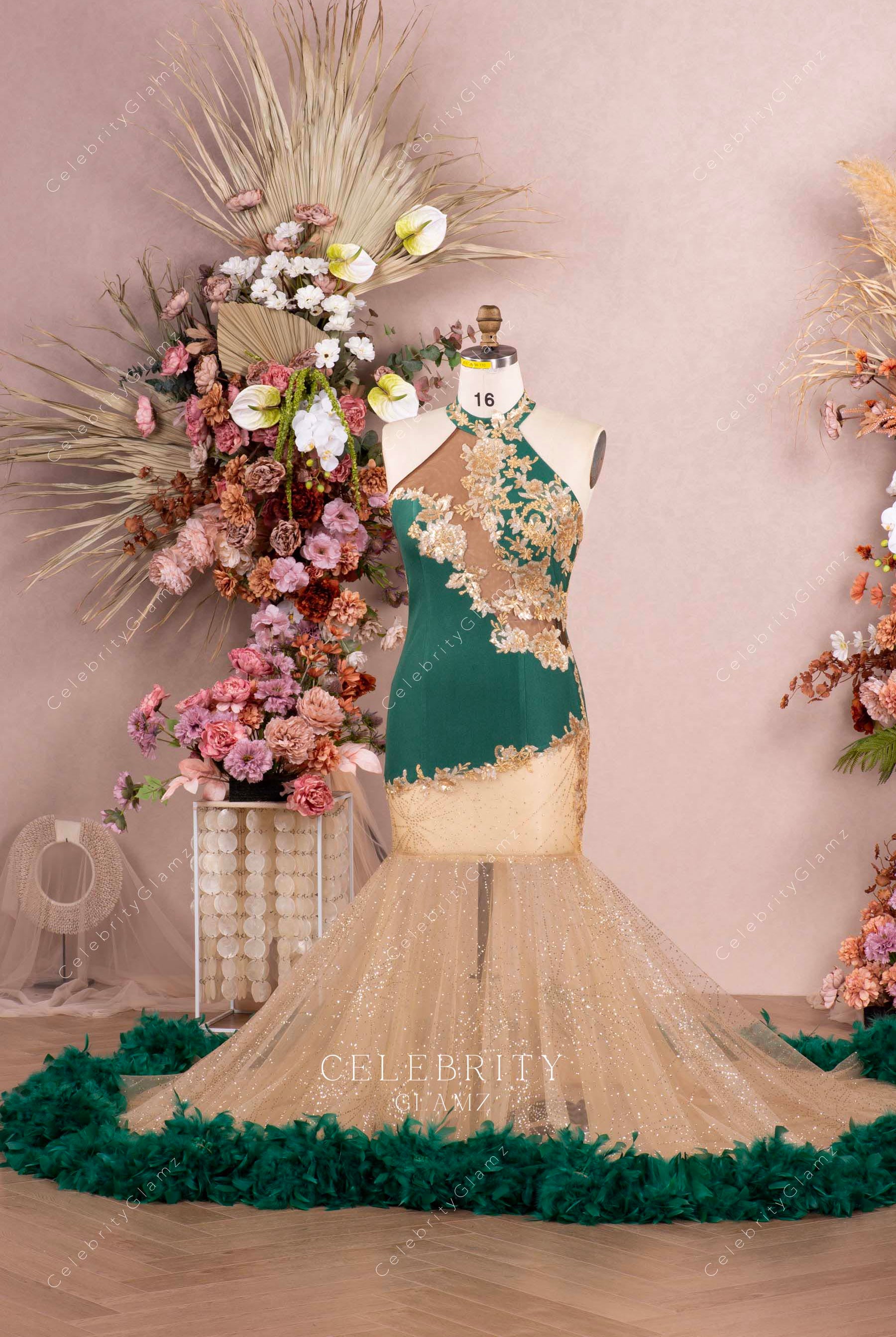 two tone halter glitter prom dress