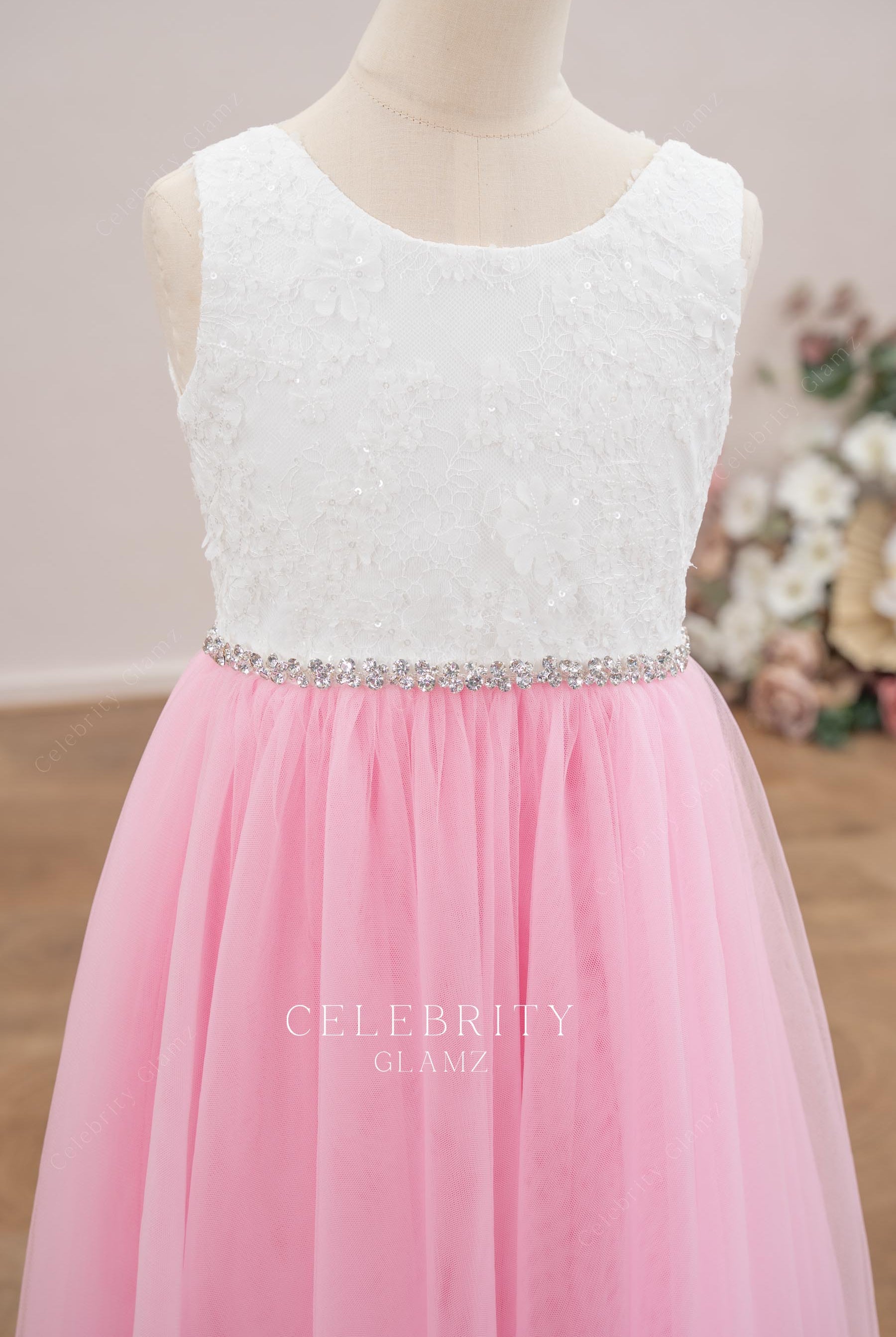 two tone jewel neck flower girl dress