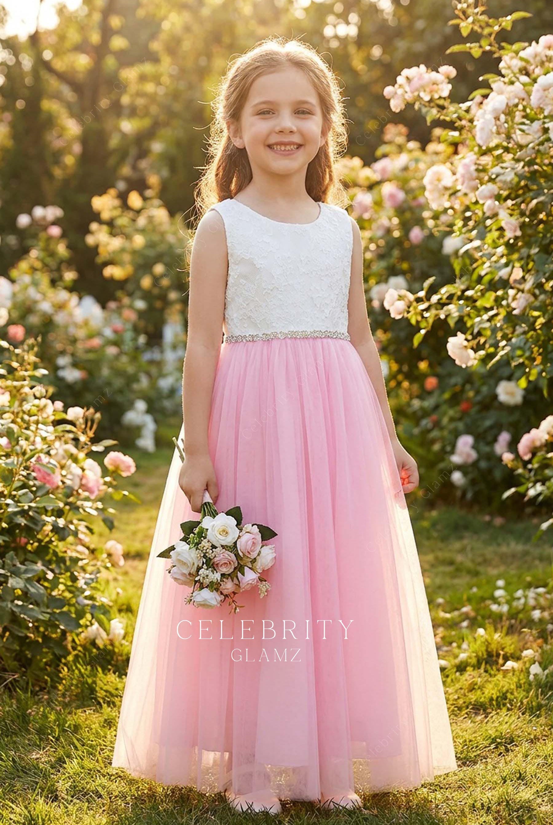 two tone lace a line flower girl dress