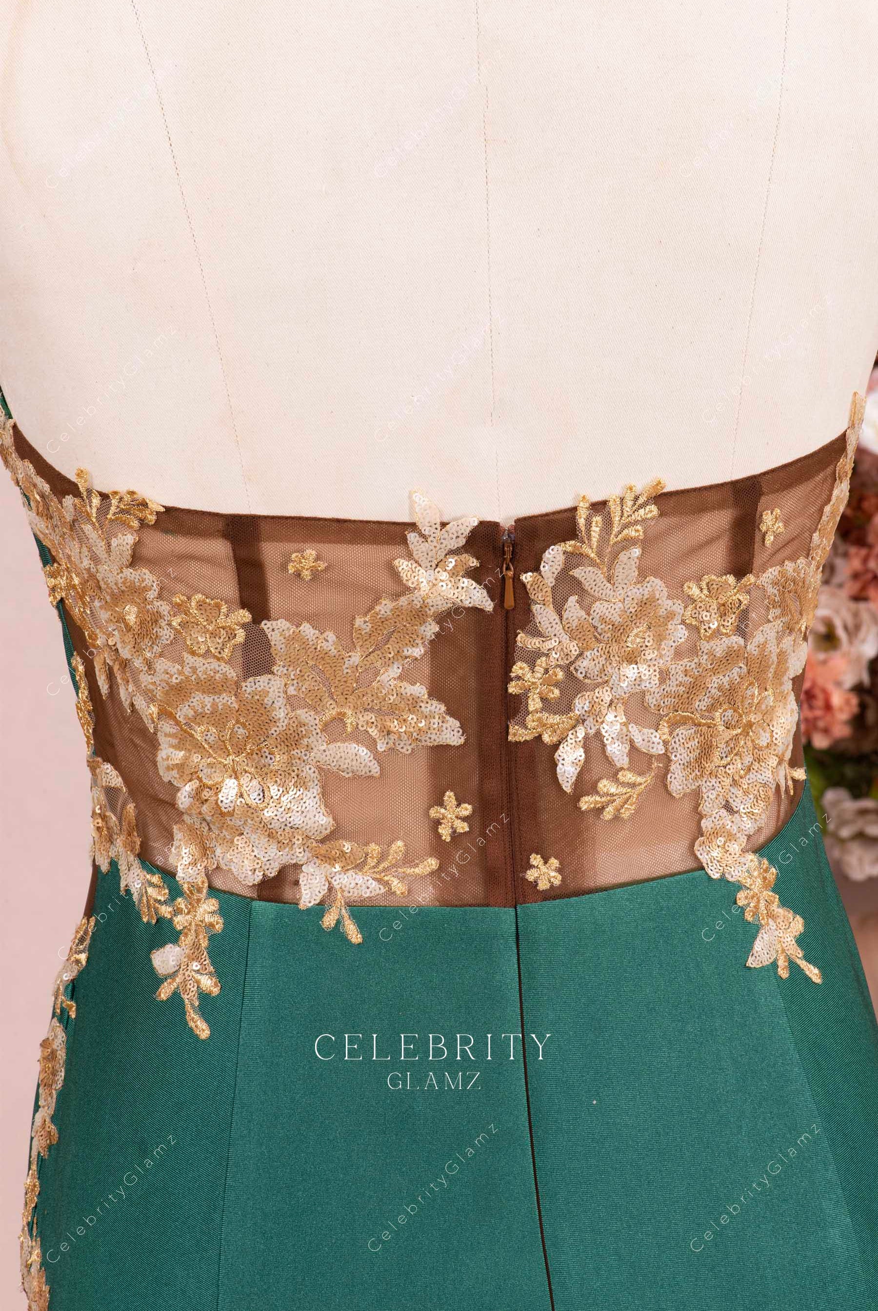 two tone lace appliques prom dress