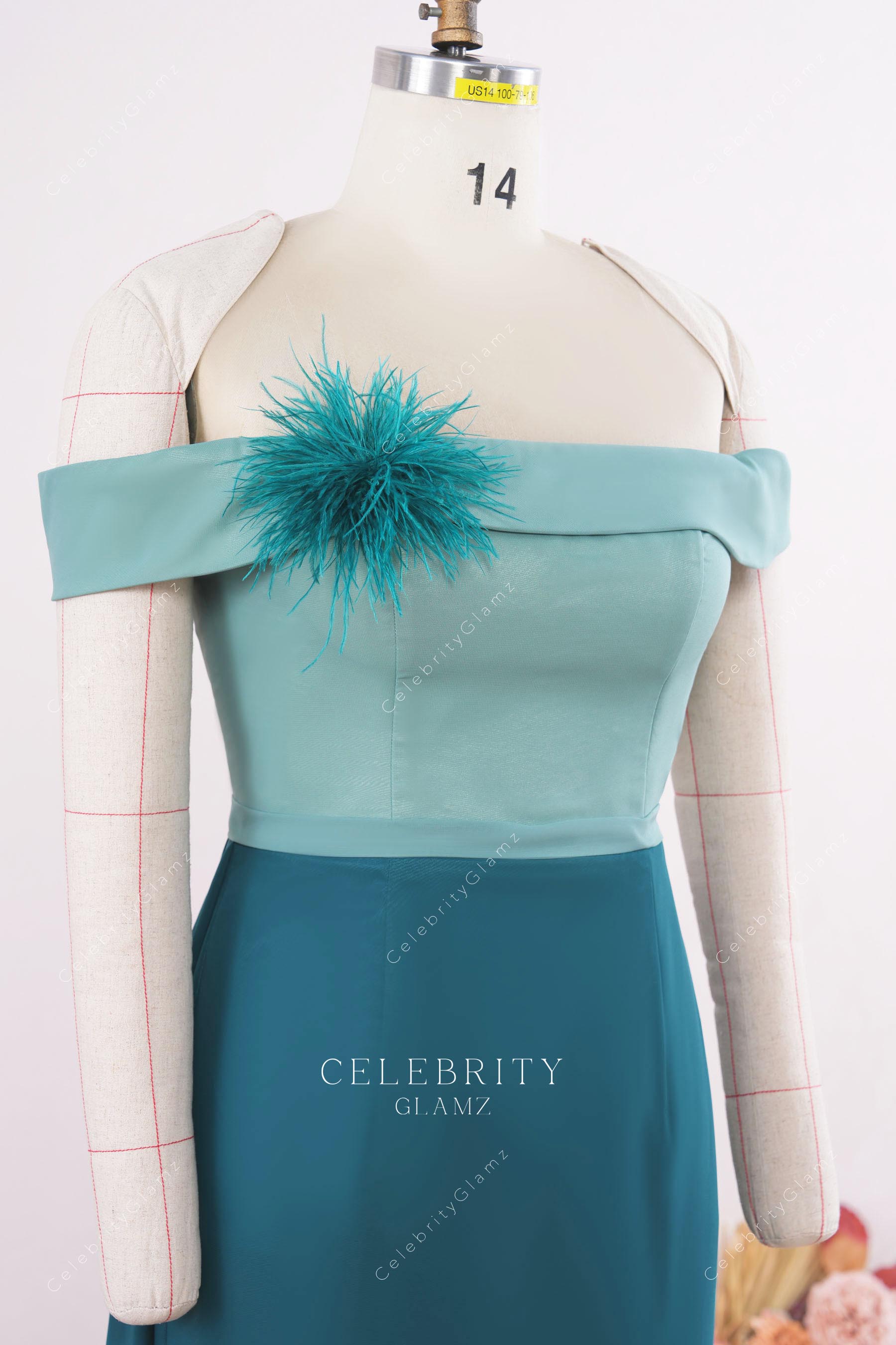 two tone off shoulder mother of bride dress