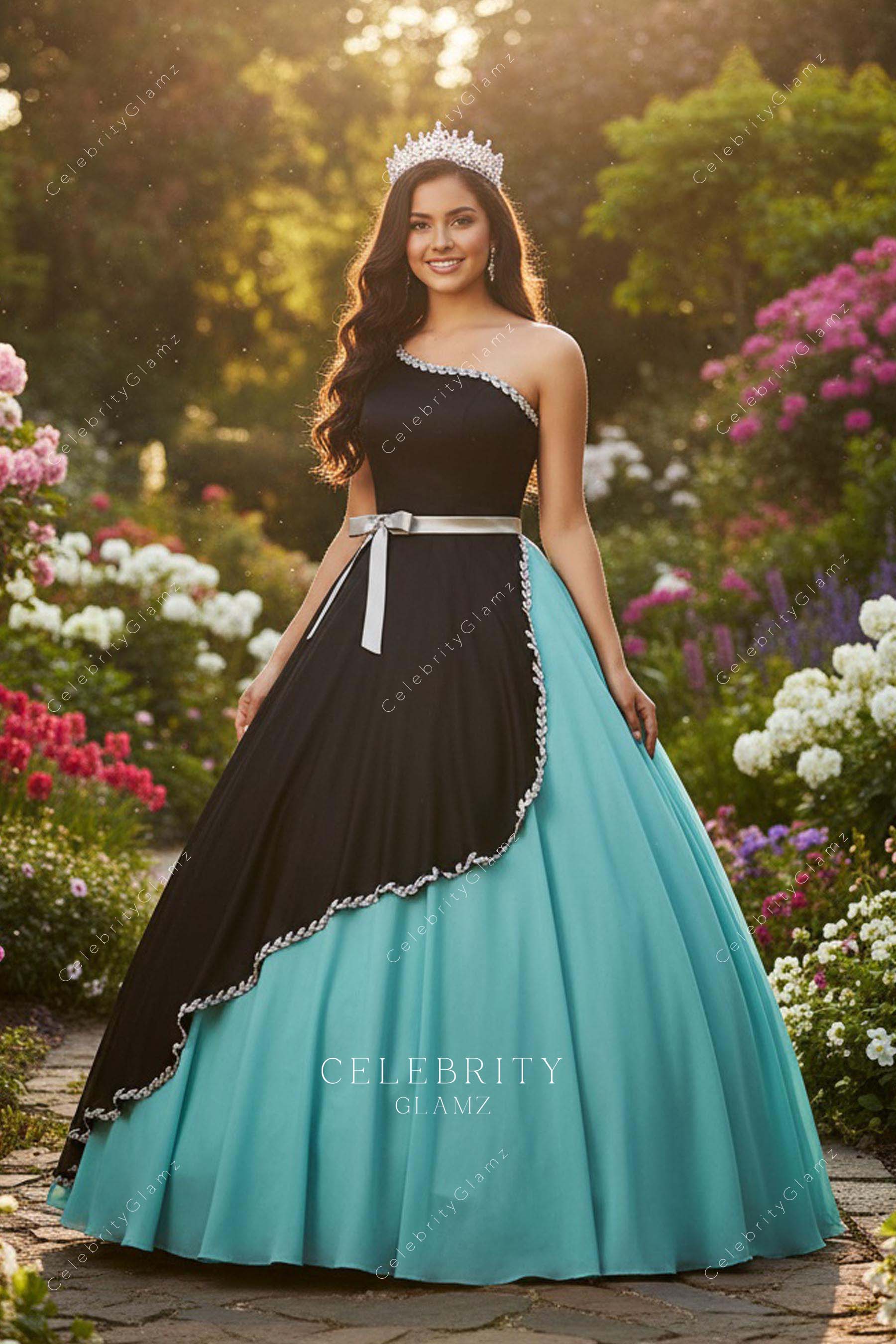 two tone one shoulder prom ballgown