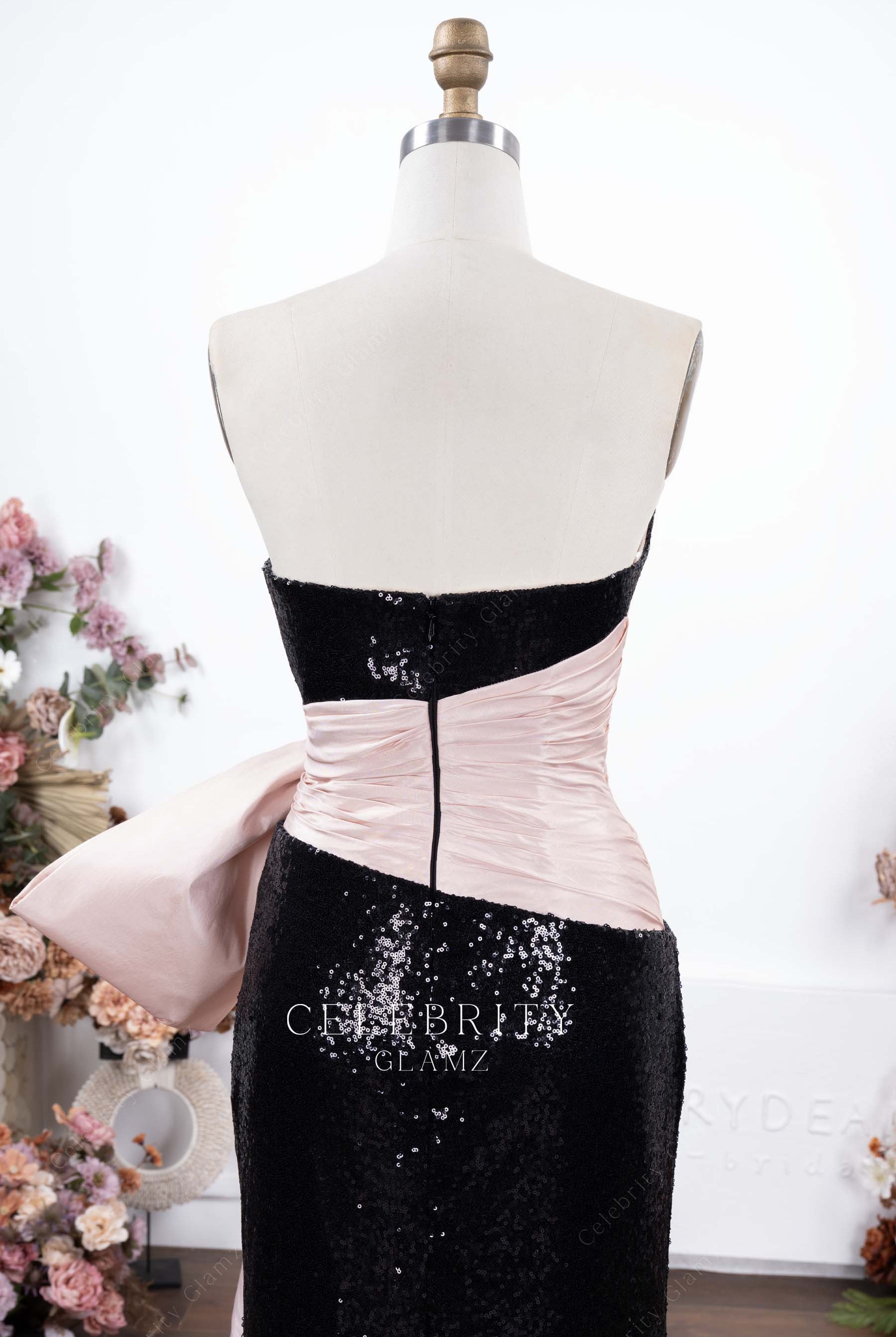 two tone open back formal dress