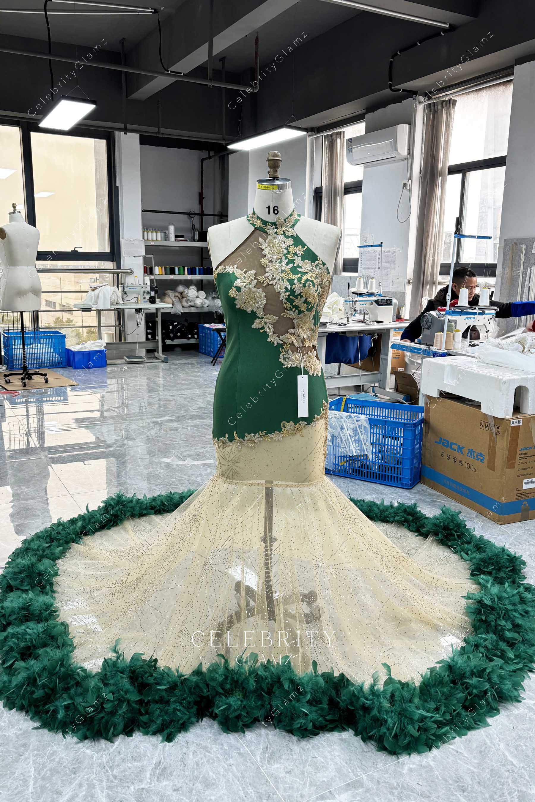 two tone plus size feathered prom dress