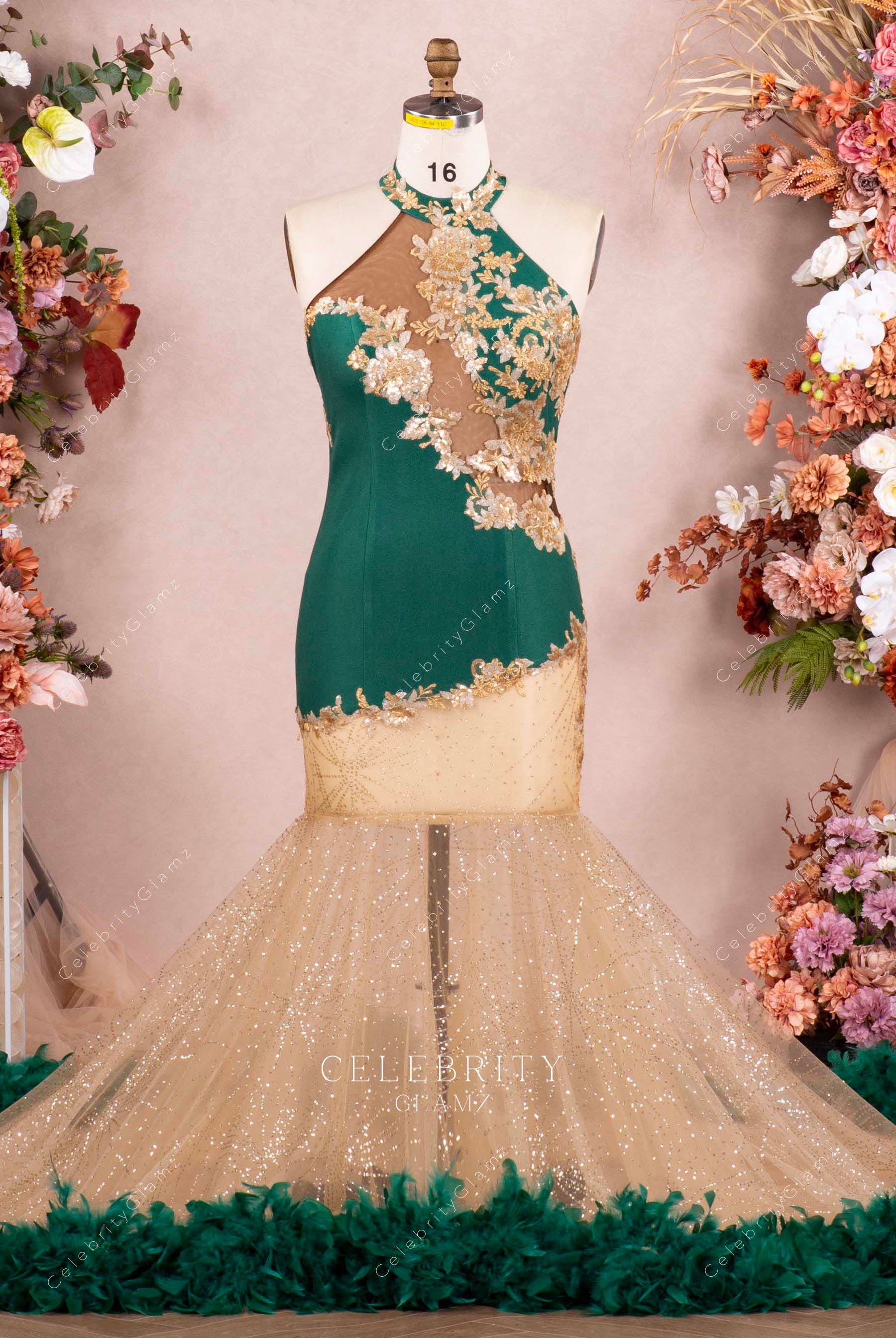 two tone plus size trumpet prom dress