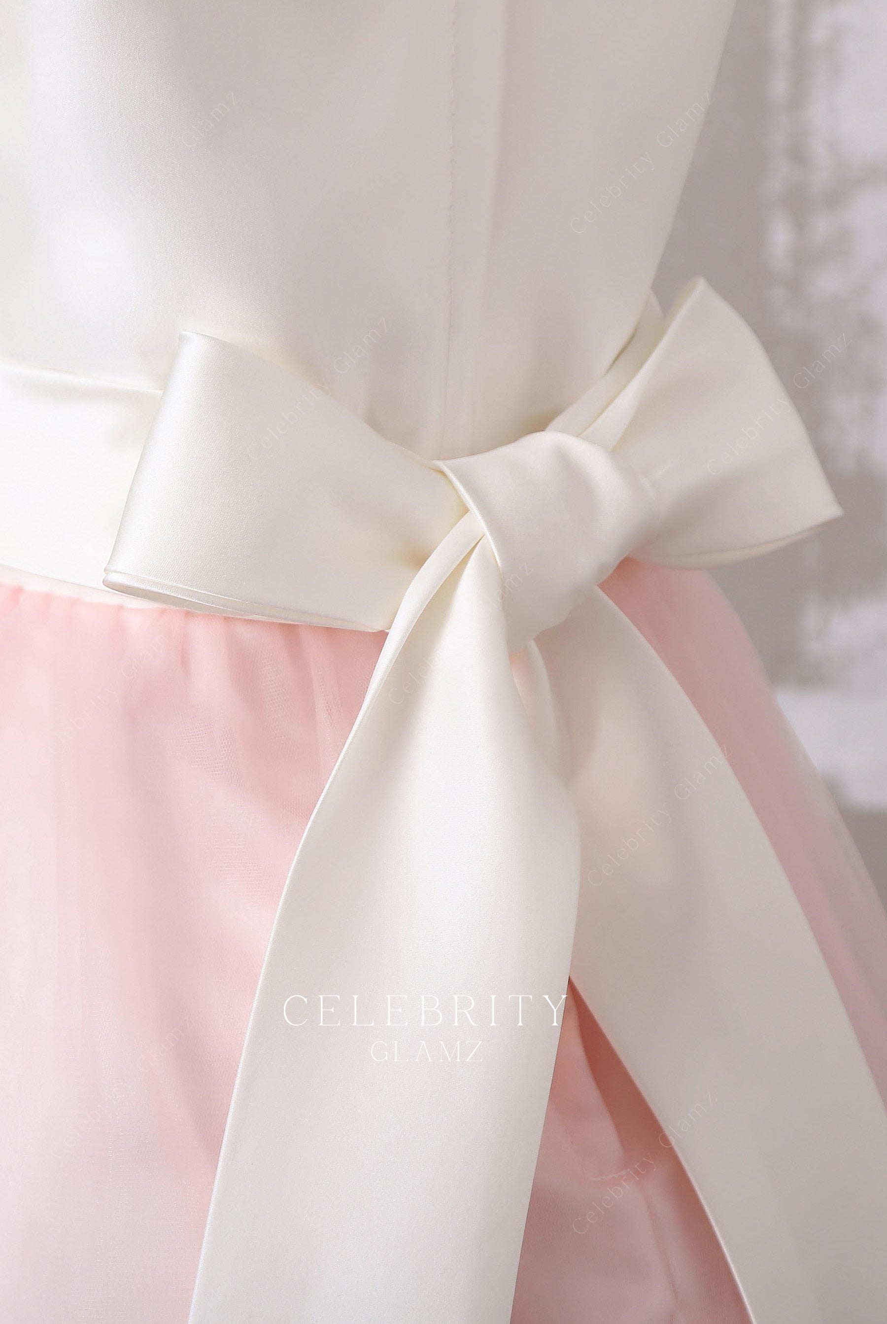 two tone satin bowknot flower girl dress
