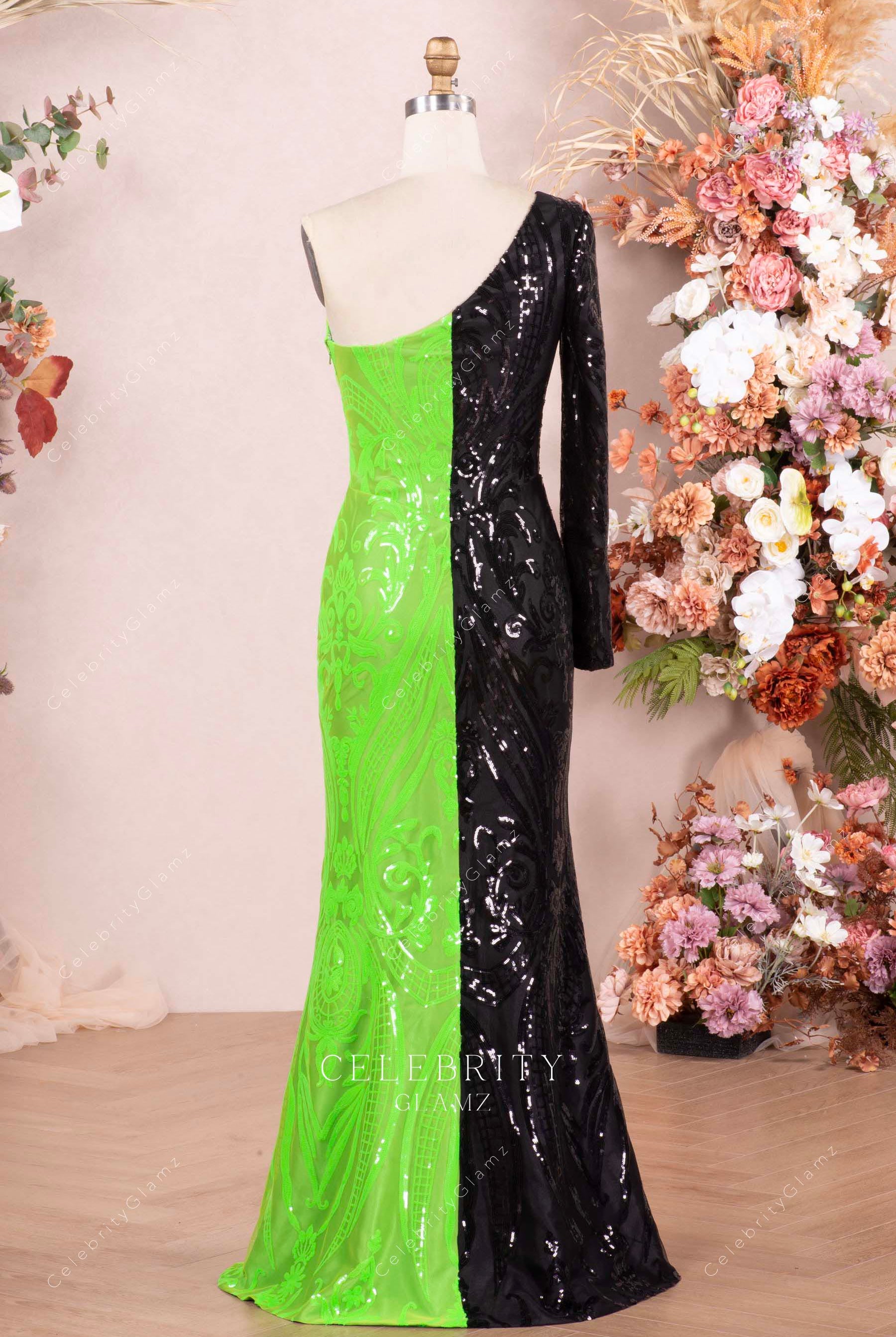 two tone sequin floor length prom dress