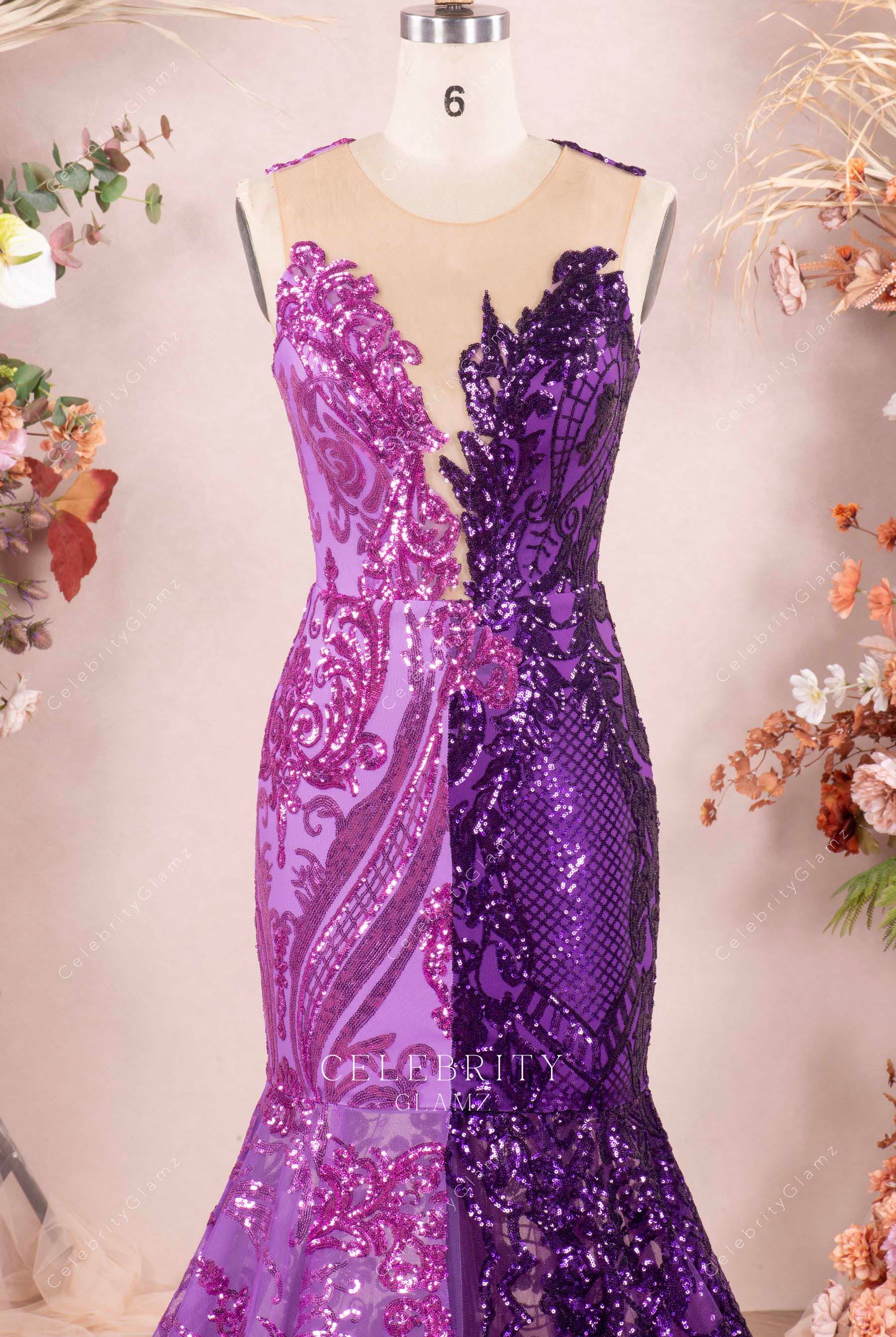 two tone sequin sleeveless mermaid prom dress