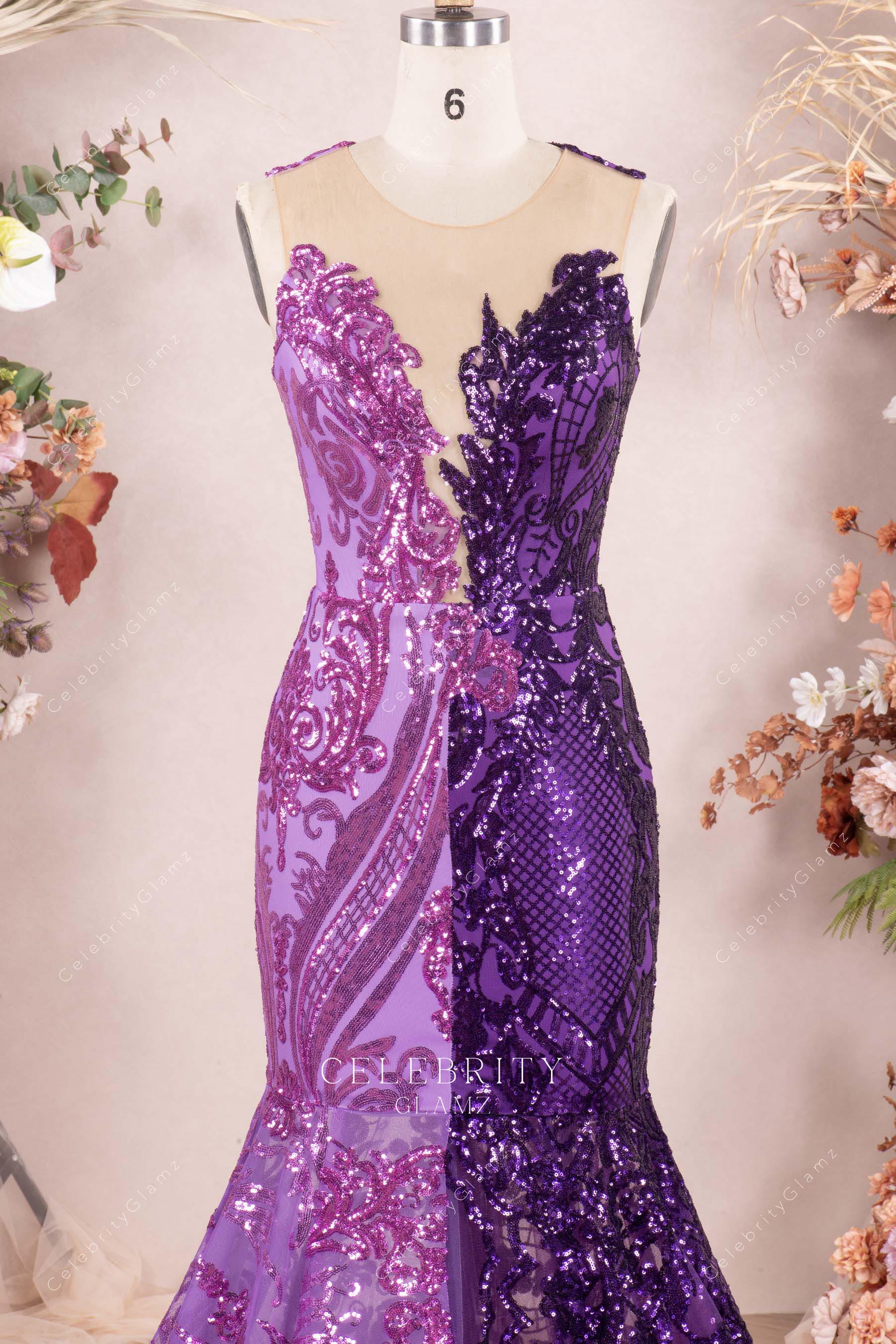 two tone sequin sleeveless mermaid prom dress