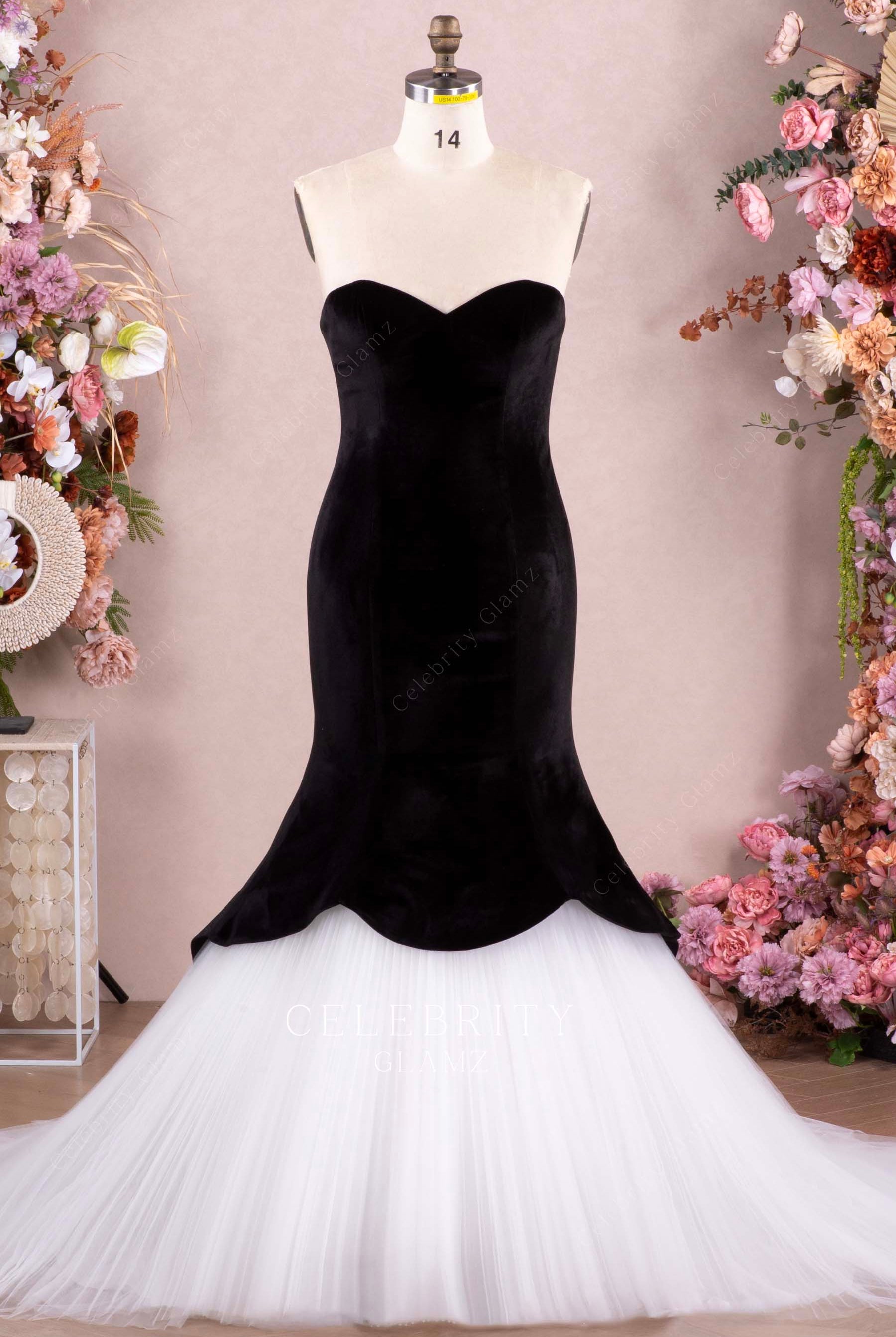 two tone strapless formal dress