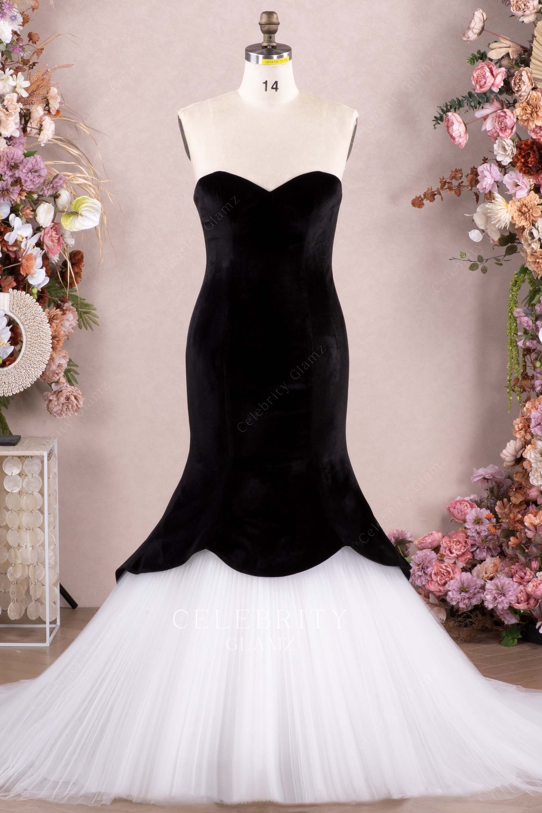 two tone strapless formal dress