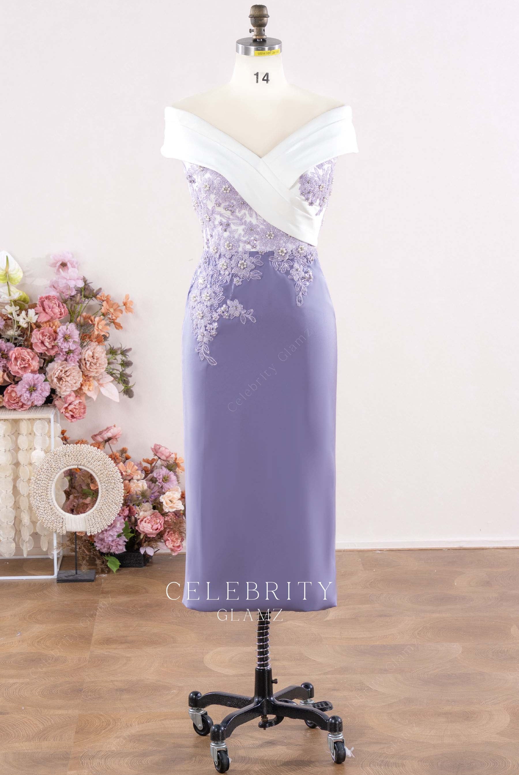 two tone tea length mother of bride dress