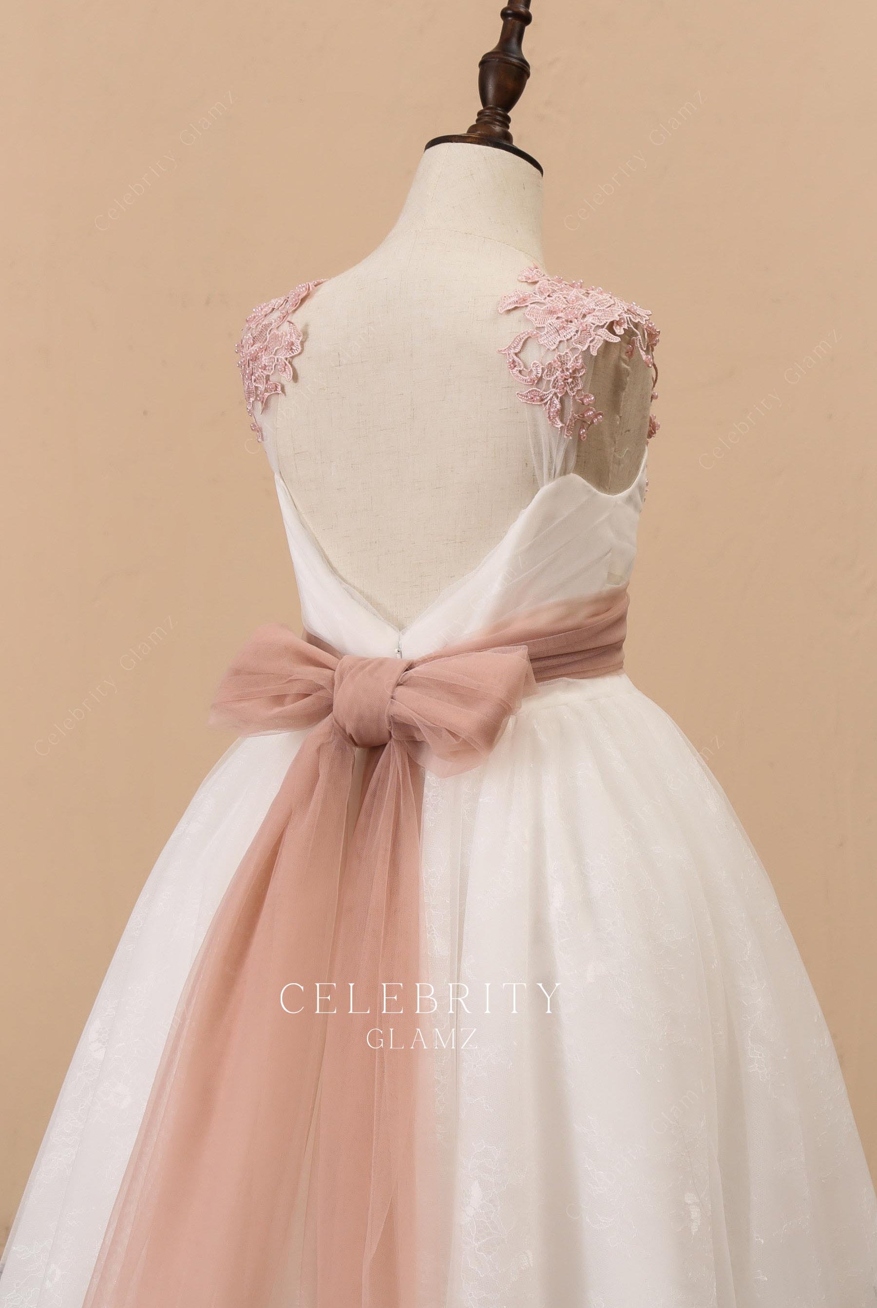 two tone tulle v back flower girl dress