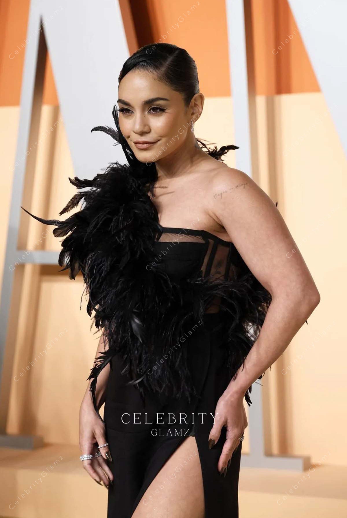 Vanessa Hudgens one shoulder 2025 Vanity Fair party dress