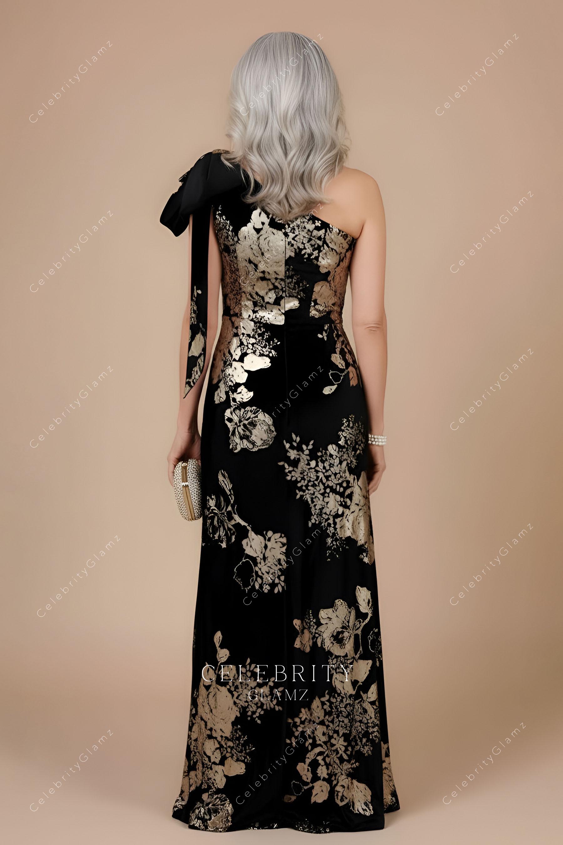 velvet one shoulder mother of bride dress
