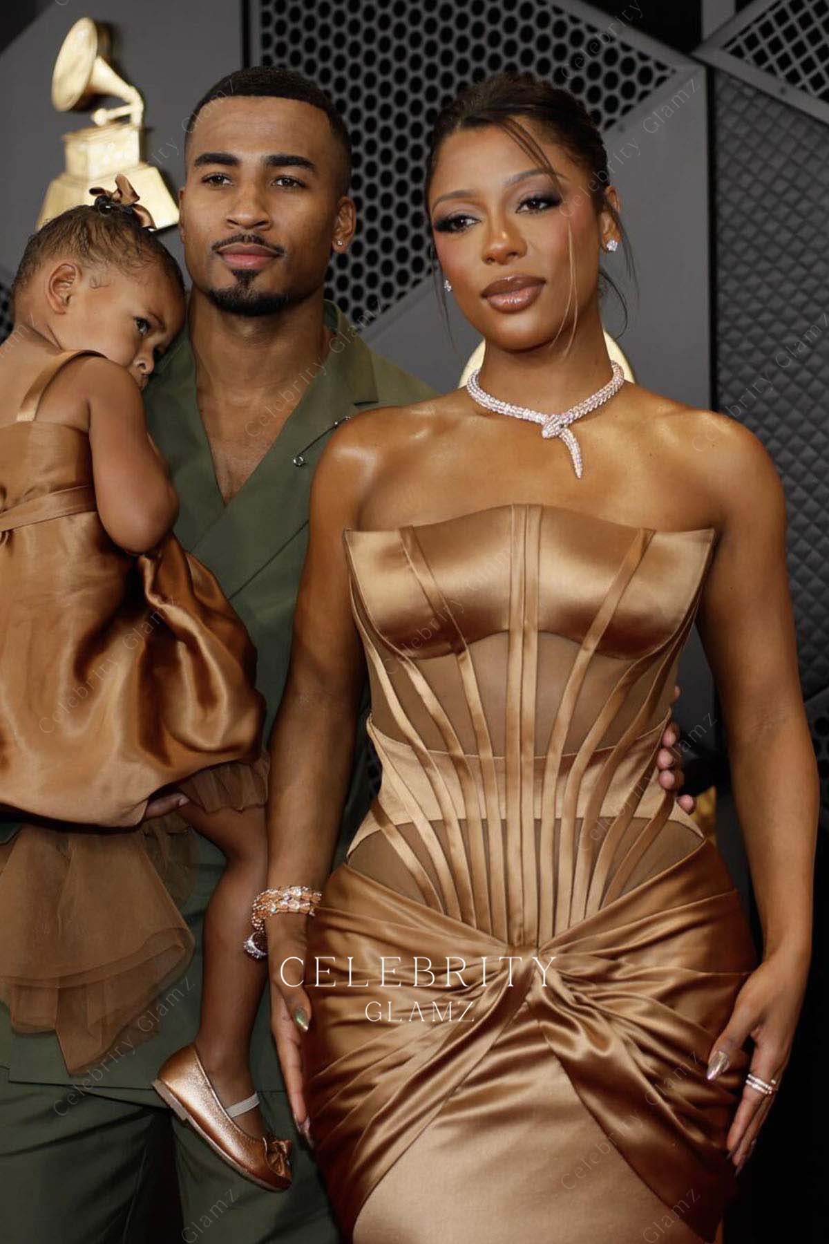 Victoria Monét sleeveless prom dress Grammys red carpet 2024