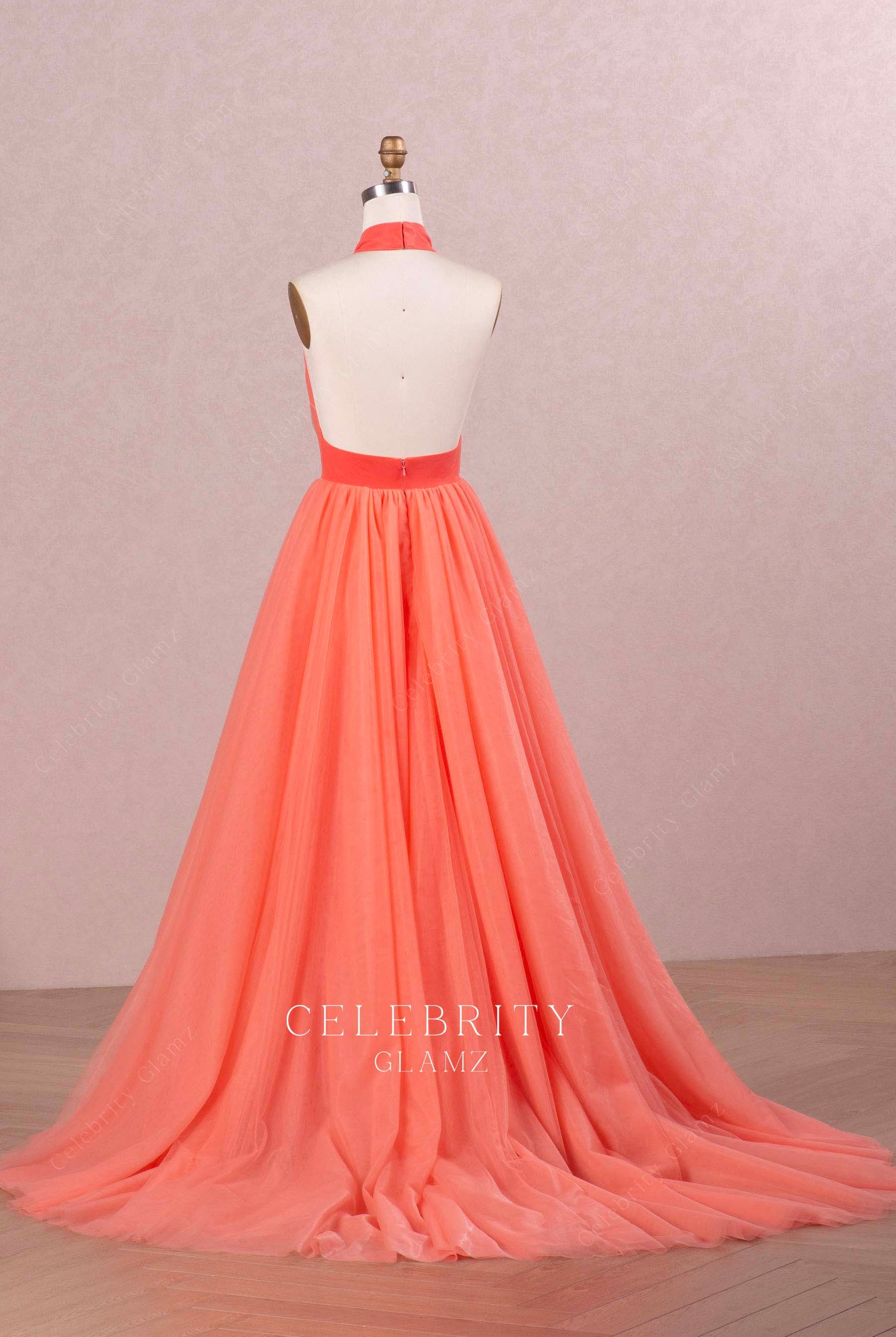 watermelon a line court train prom dress