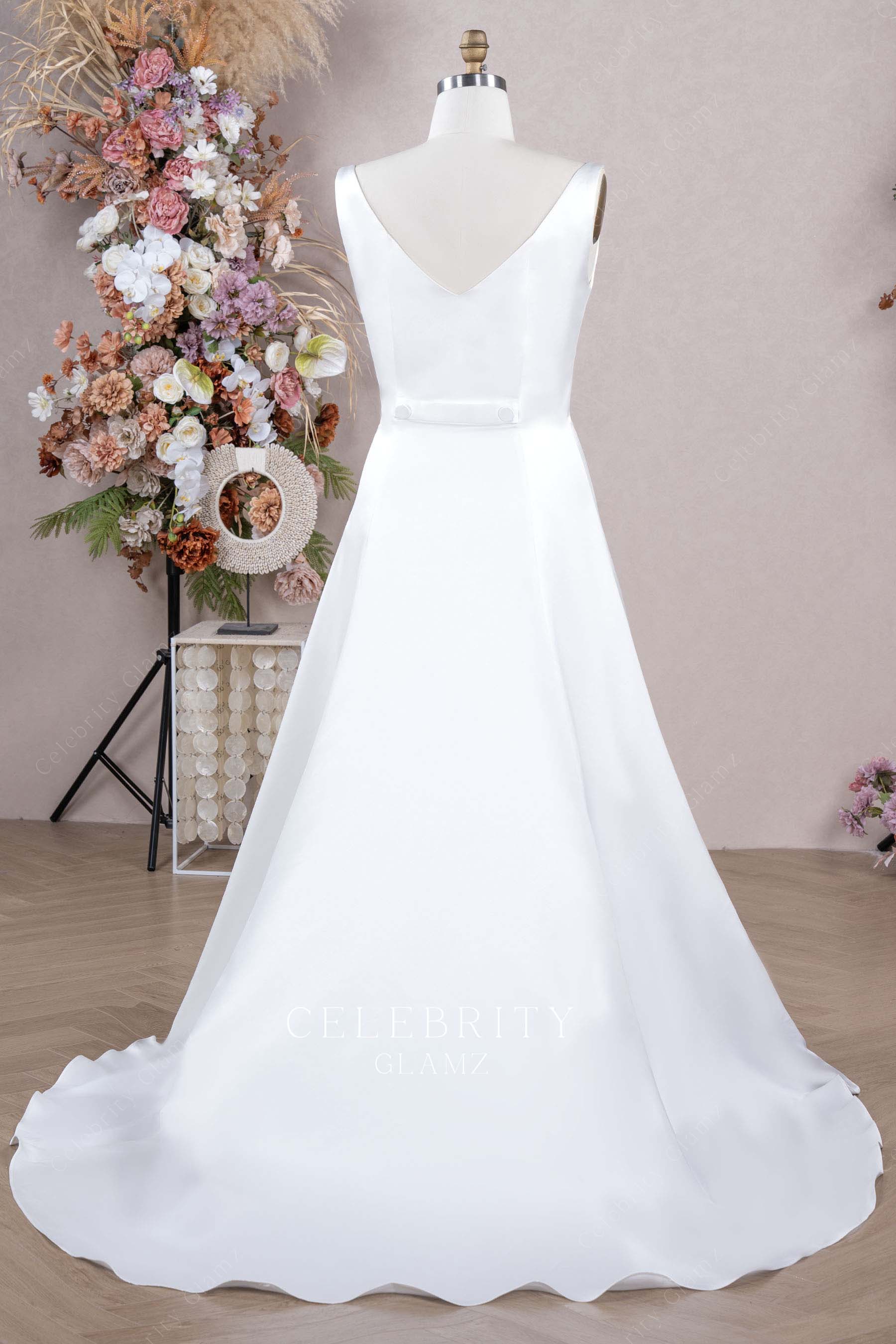 white a line court train wedding dress