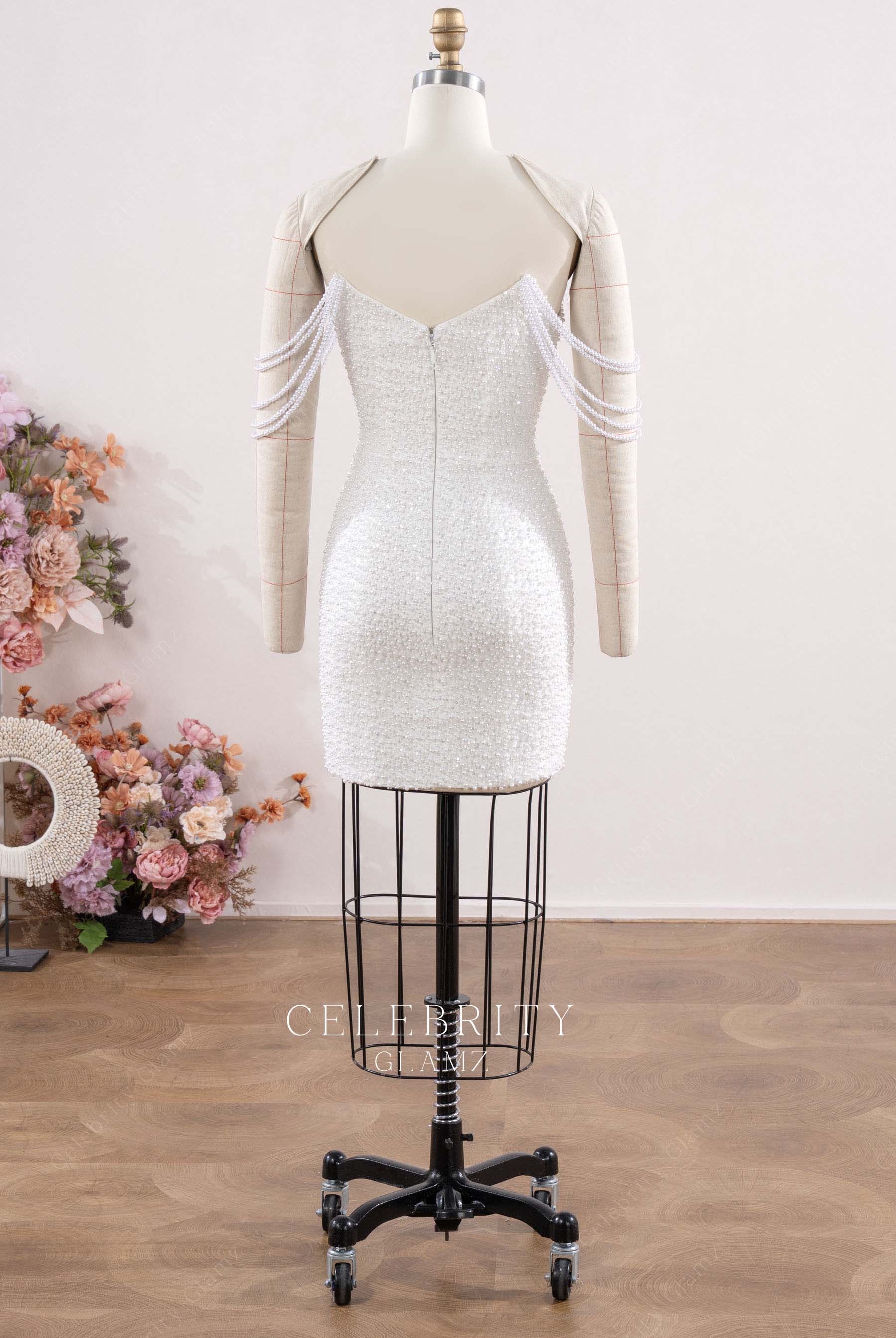 white beaded bodycon prom dress