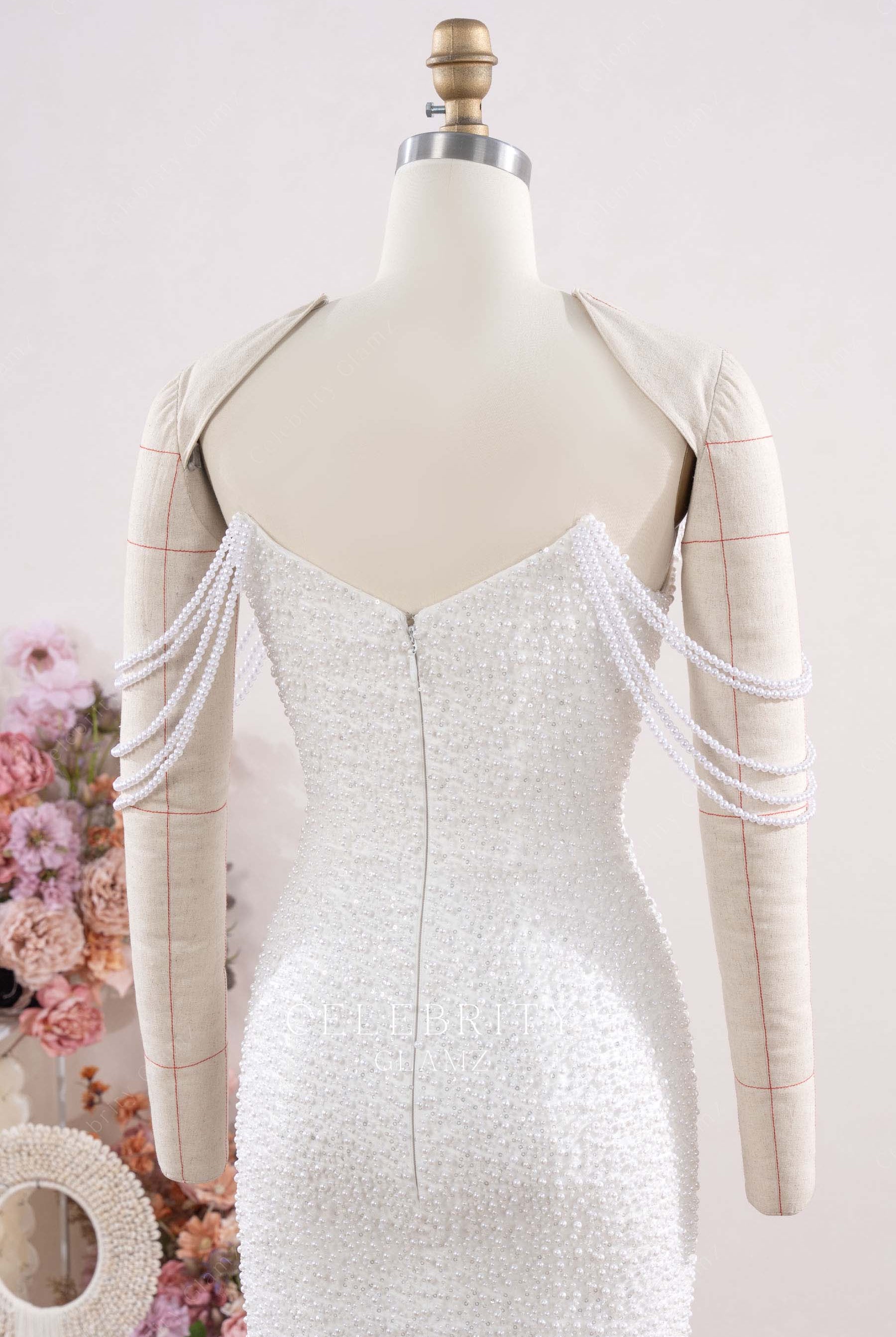 white beaded v back prom dress