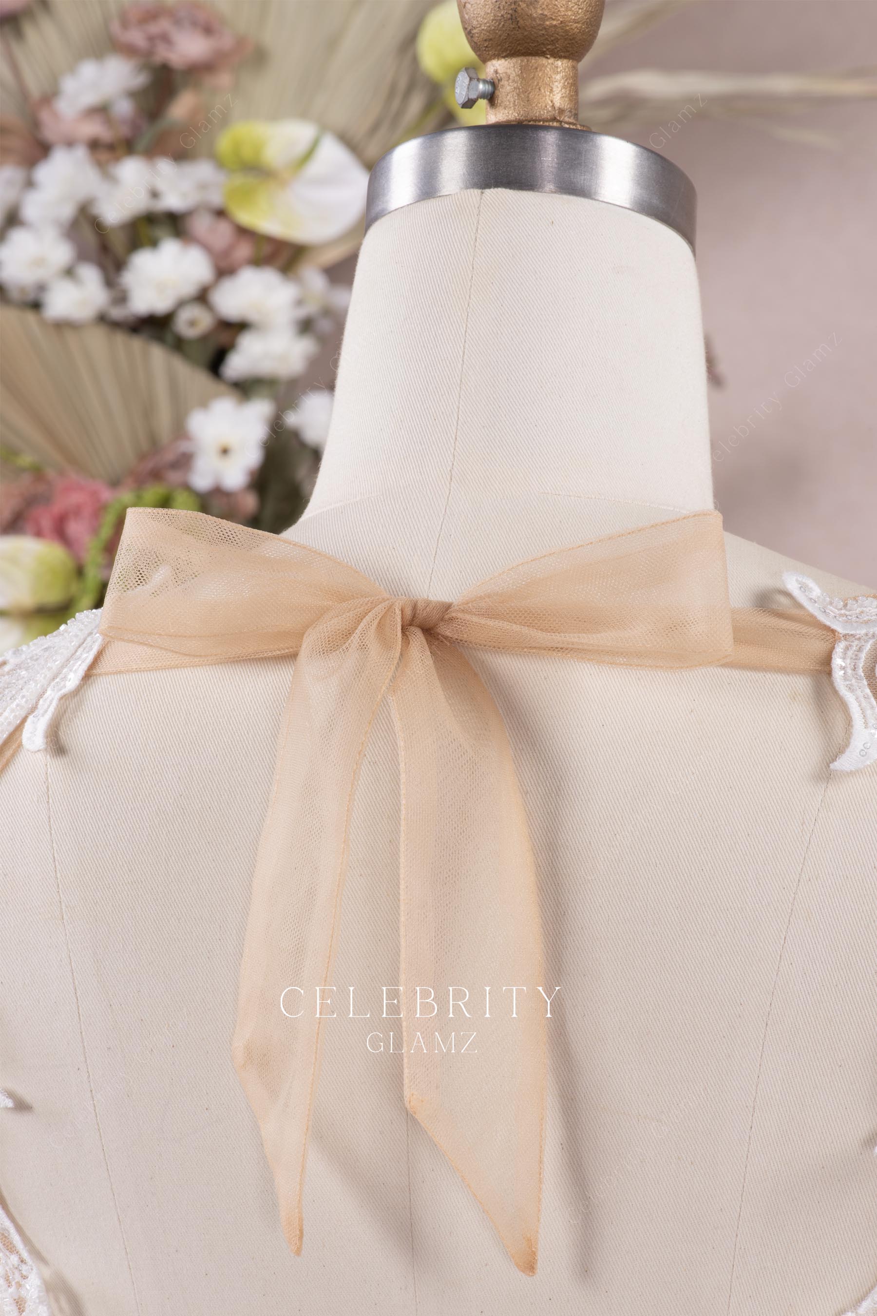 white crepe bowknot bridal dress