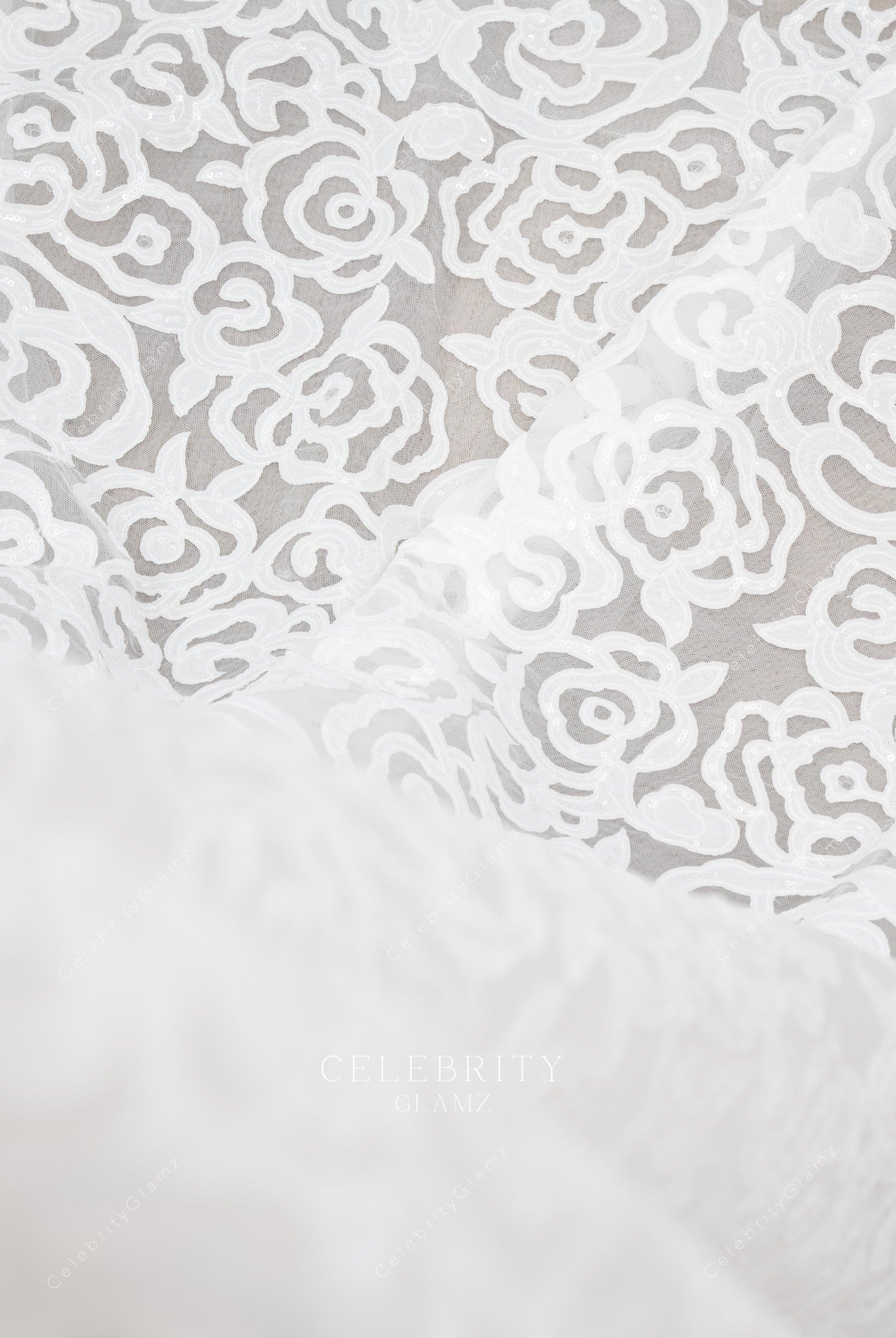 white floral lace fabric