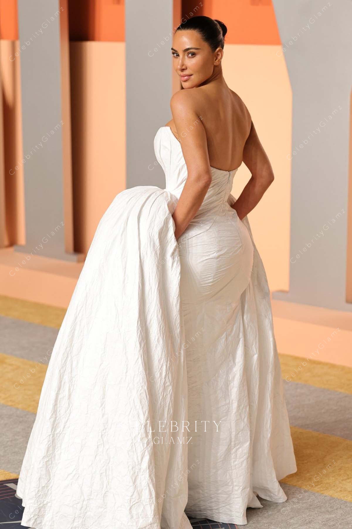 white Kim Kardashian 2025 Vanity fair party prom sheath dress