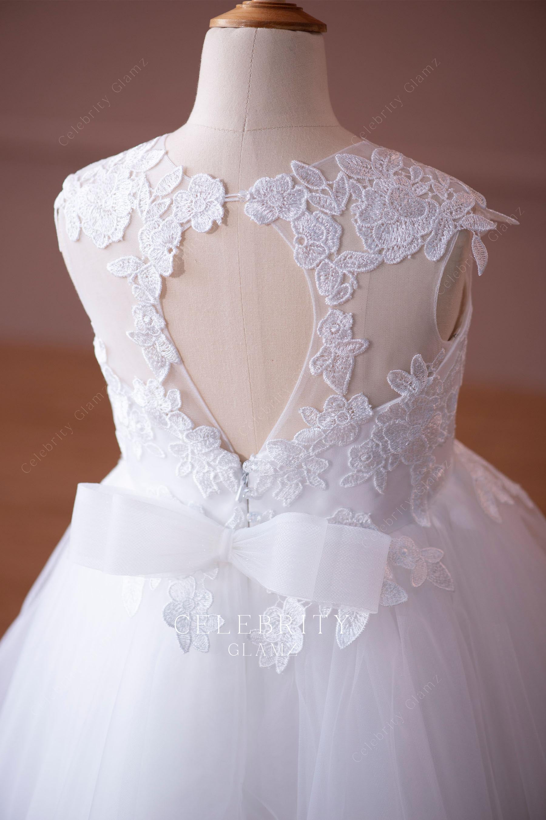 white lace keyhole back flower girl dress