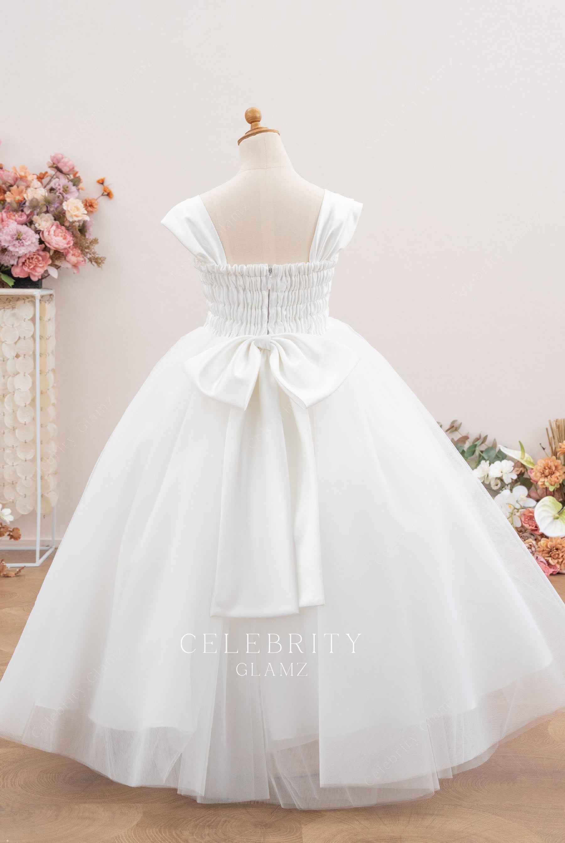 white large bowknot flower girl ballgown