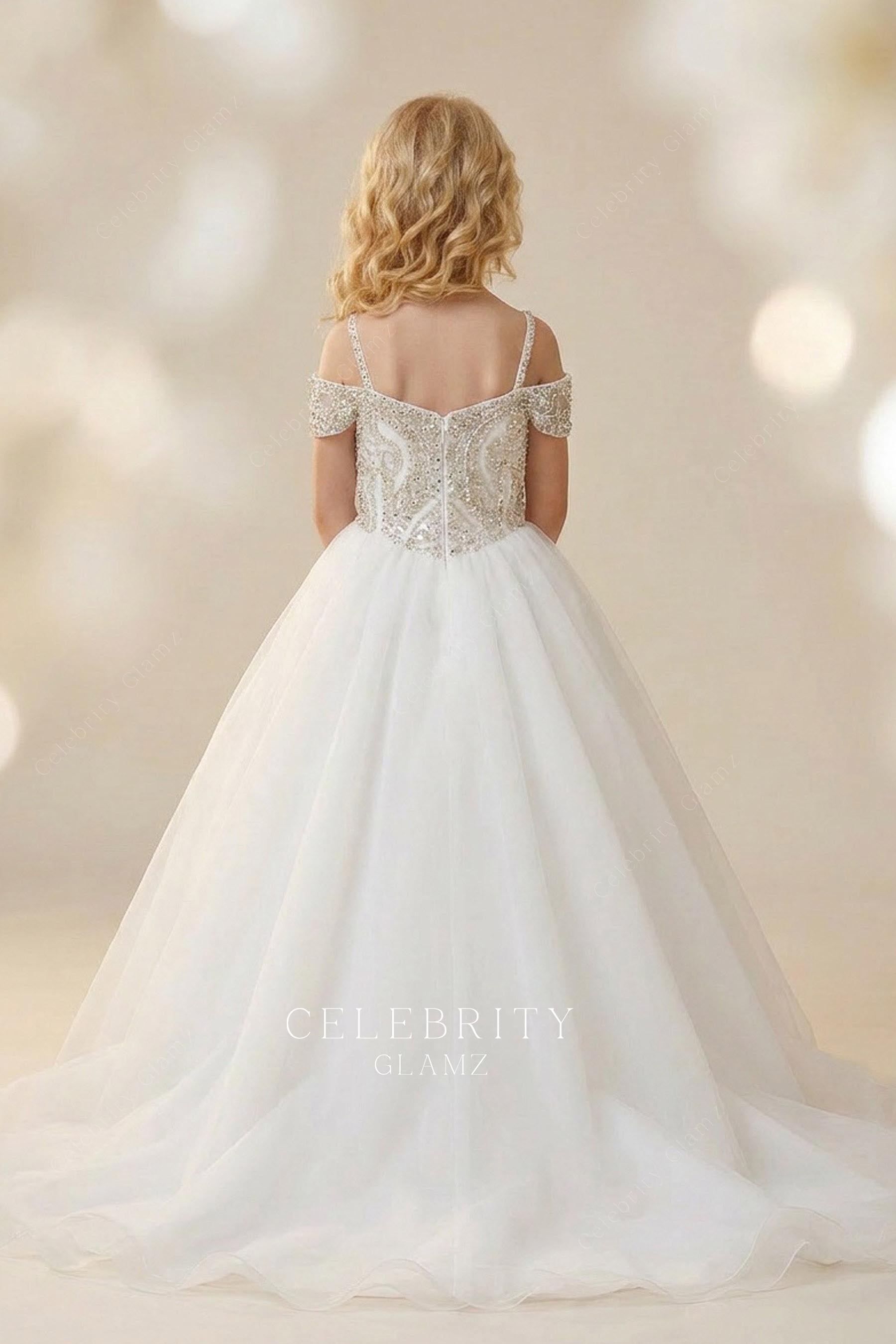 white organza a line pageant dress