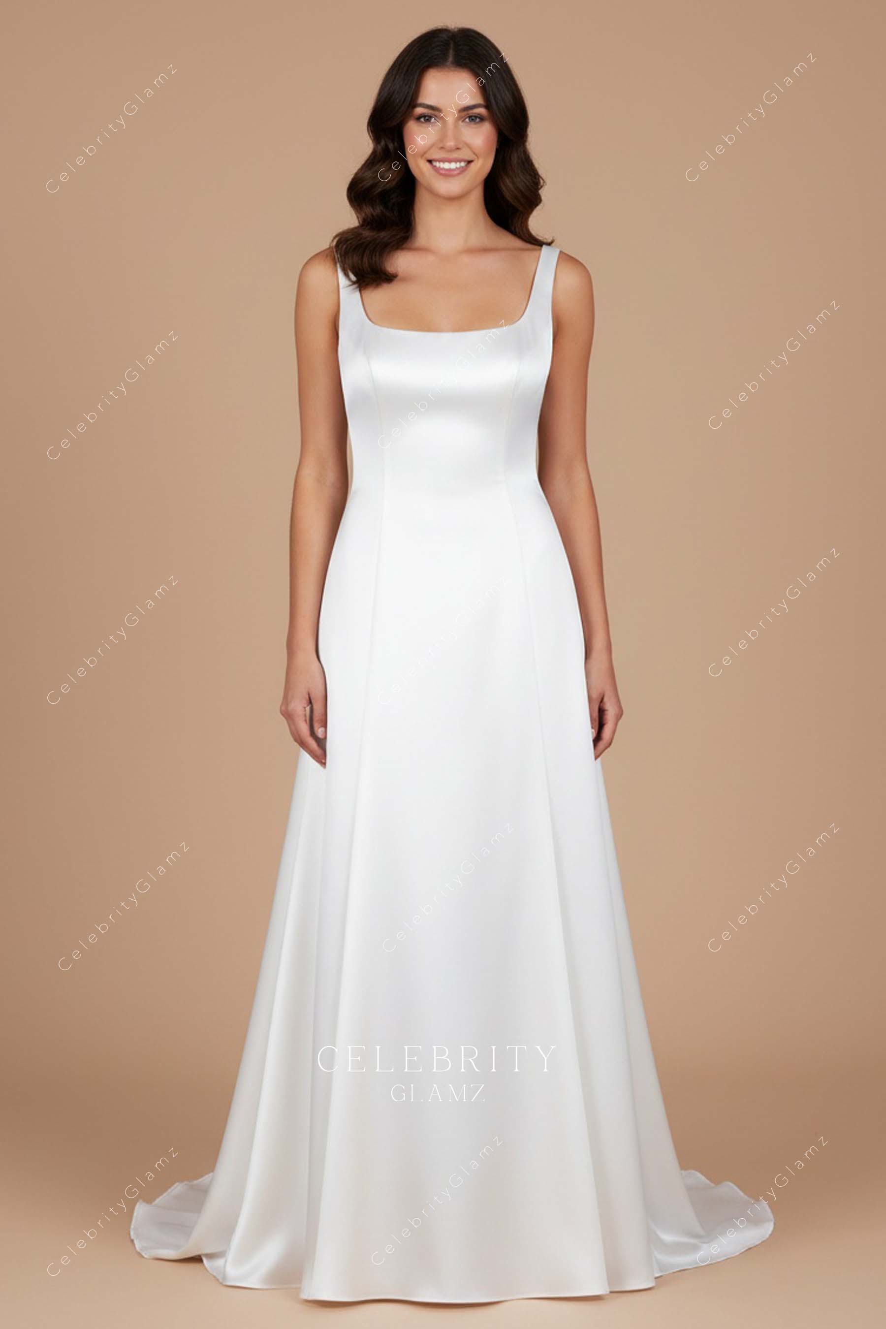 white satin a line bridal dress
